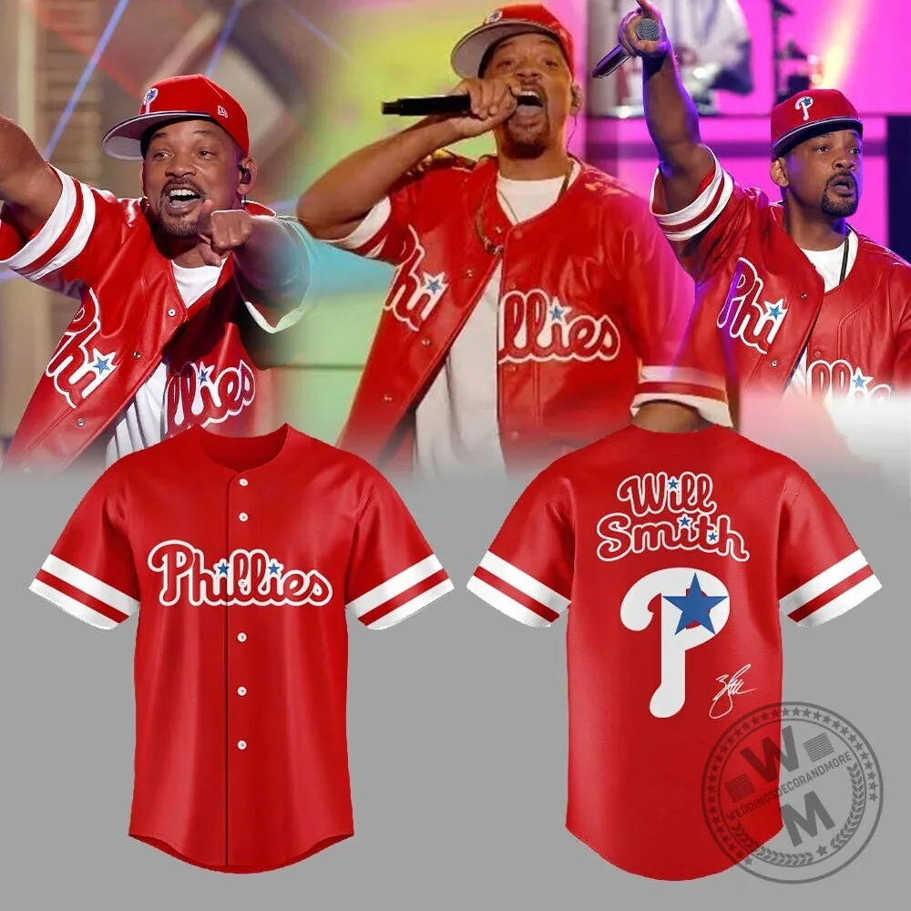 Philly Will Smith Red Baseball Jersey with Phillies Logo and Signature