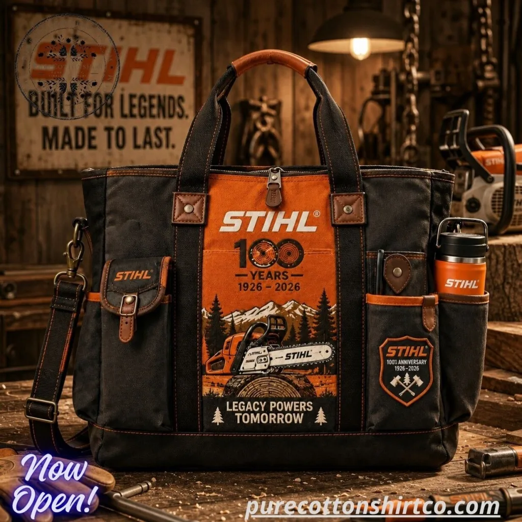 Stihl 100 Years 1926-2026 Print Canvas Tool Bag Tote – Heavy Duty Work Bag Gift Stihl 100 Years 1926-2026 Print Canvas Tool Bag Tote – Heavy Duty Work Bag Gift