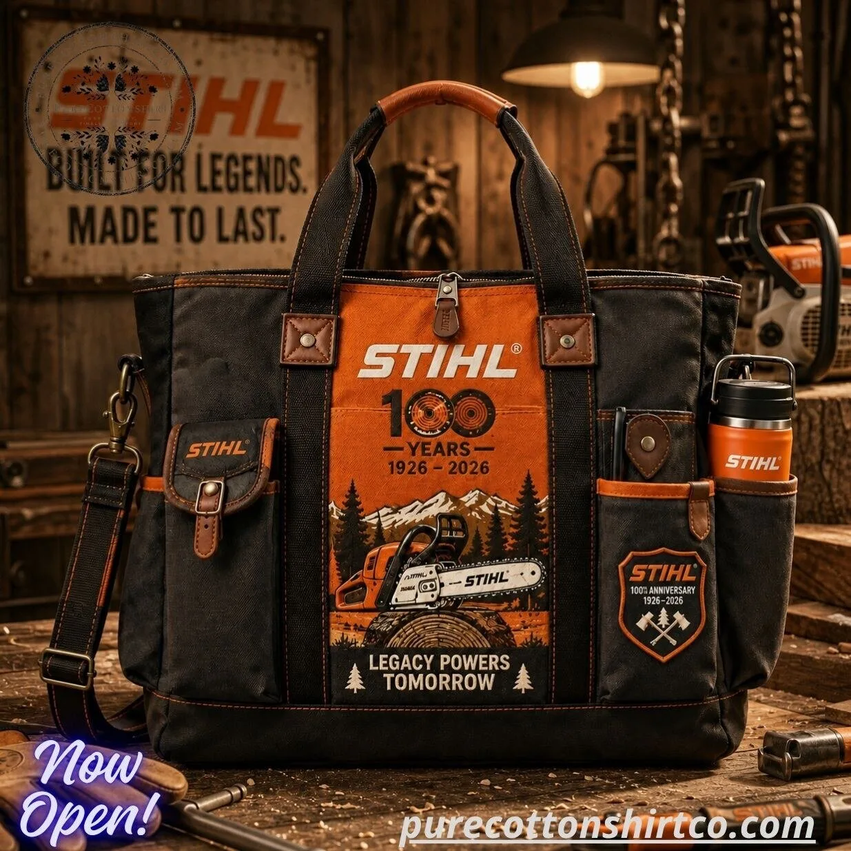 Stihl 100 Years 1926-2026 Print Canvas Tool Bag Tote – Heavy Duty Work Bag Gift