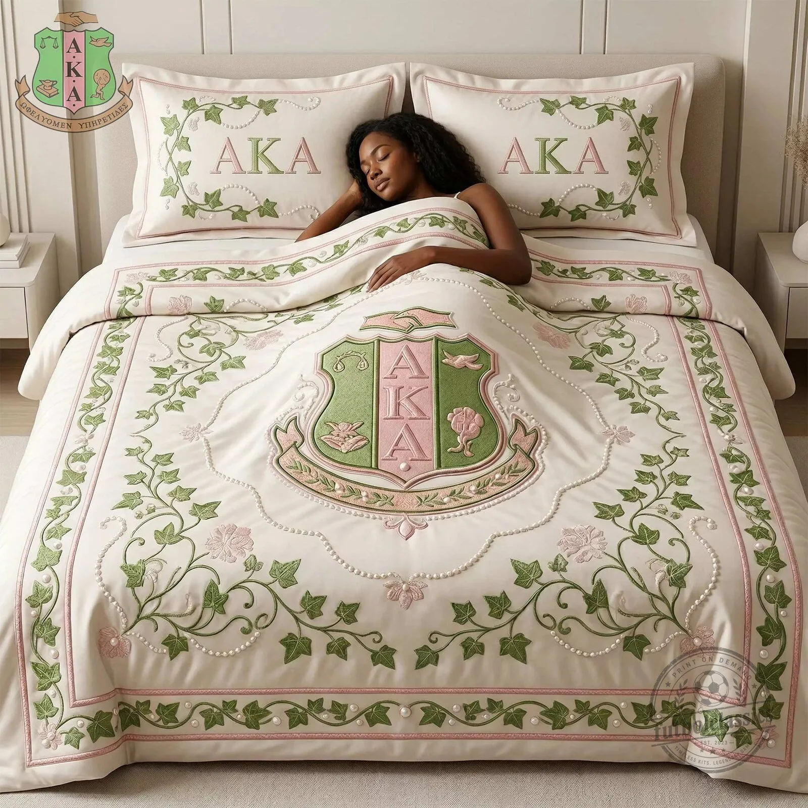 Alpha Kappa Alpha Sorority Incorporated Ivy Leaf Bedding Set