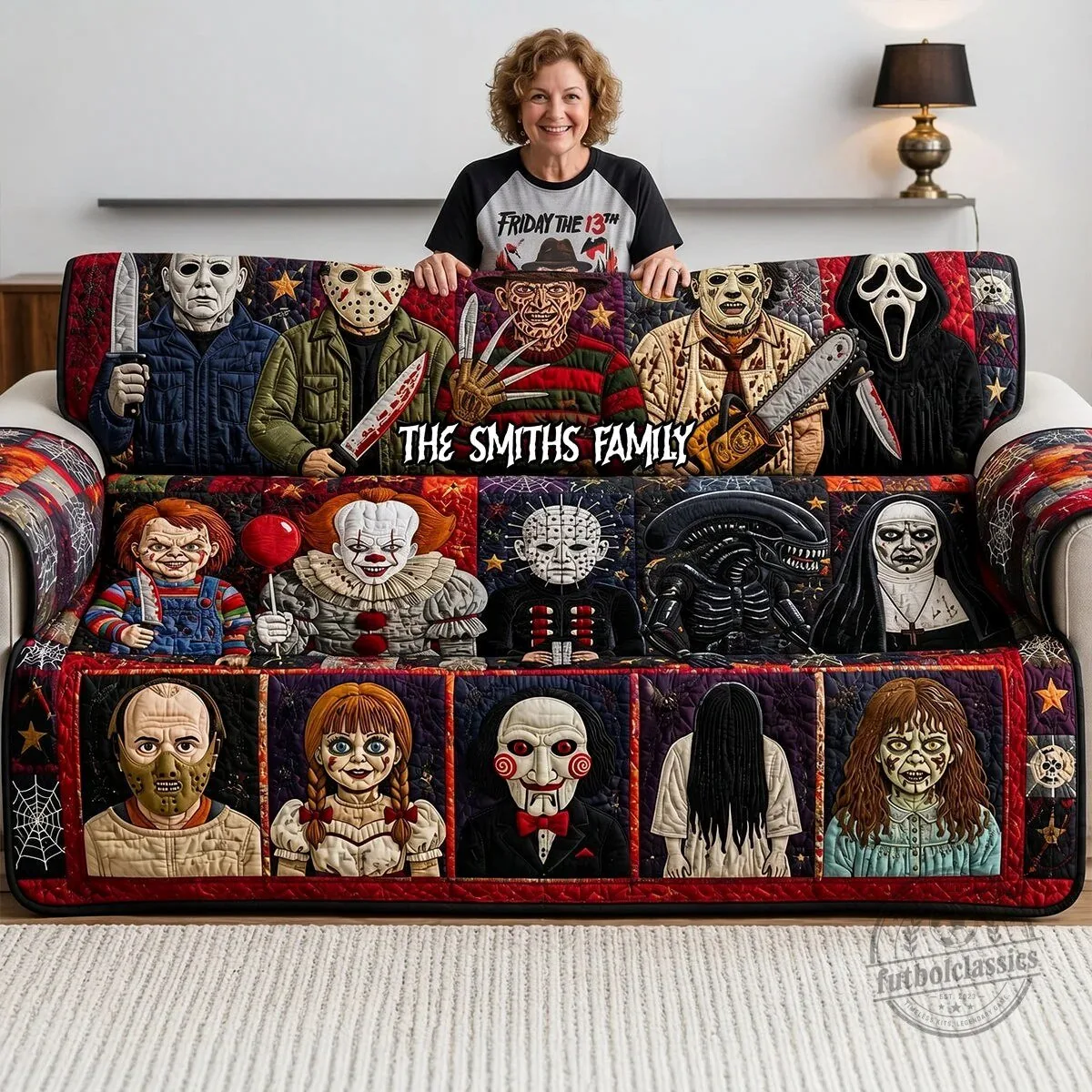 Horror Movie Villains Quilted Sofa Cover for The Smiths Family
