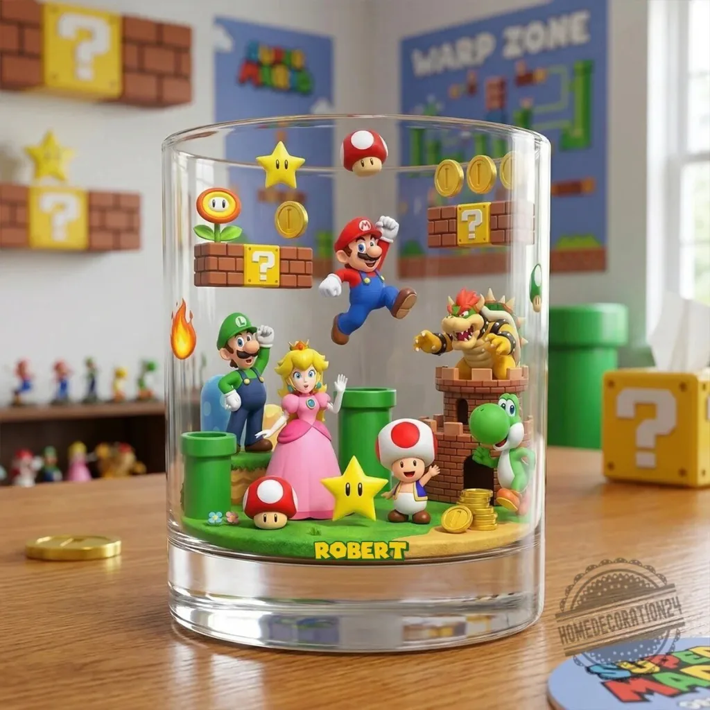 Super Mario Brothers Characters Clear Glass Drinking Tumbler