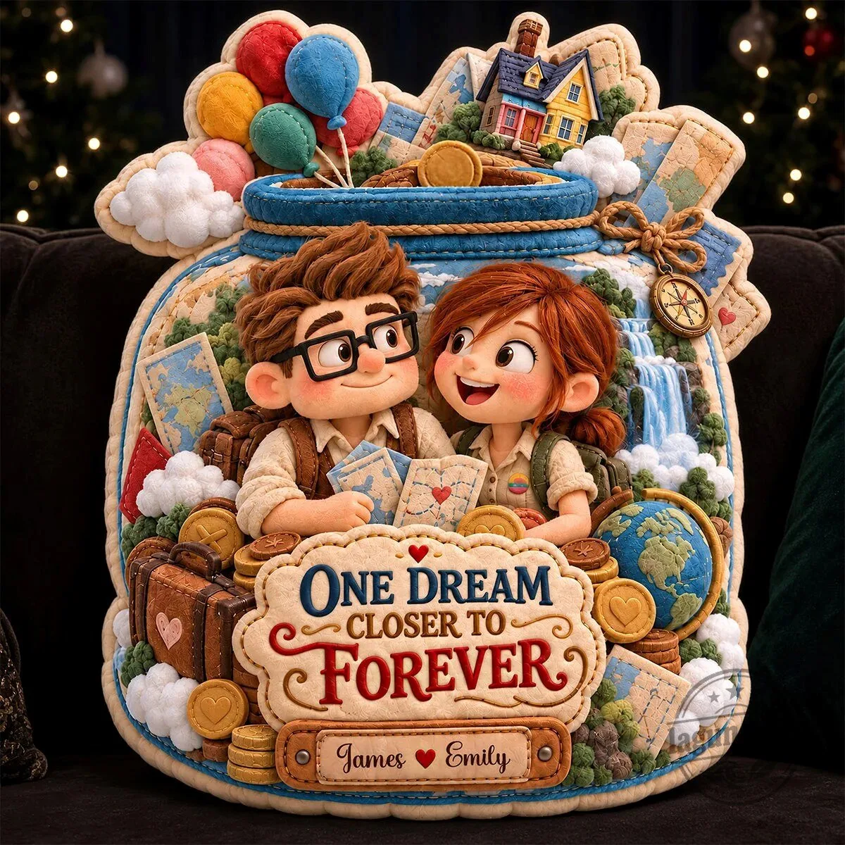 Up Movie Carl Ellie Personalized Dream Journey Couple Pillow
