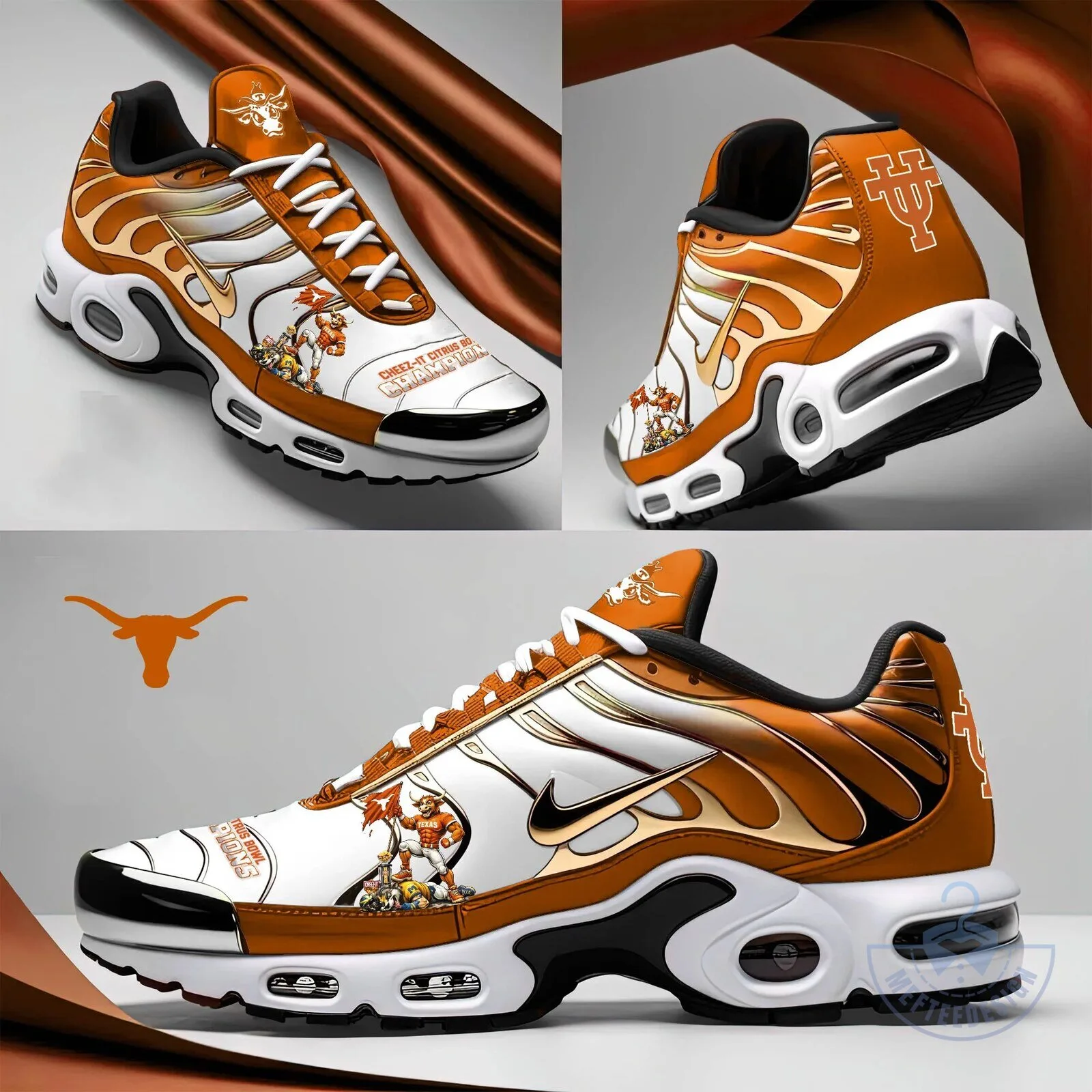 Texas Longhorns Citrus Bowl Champions White and Orange Athletic Sneakers