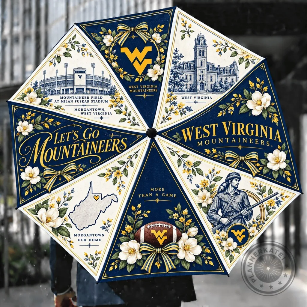 West Virginia Mountaineers Football Floral Folding Umbrella West Virginia Mountaineers Football Floral Folding Umbrella