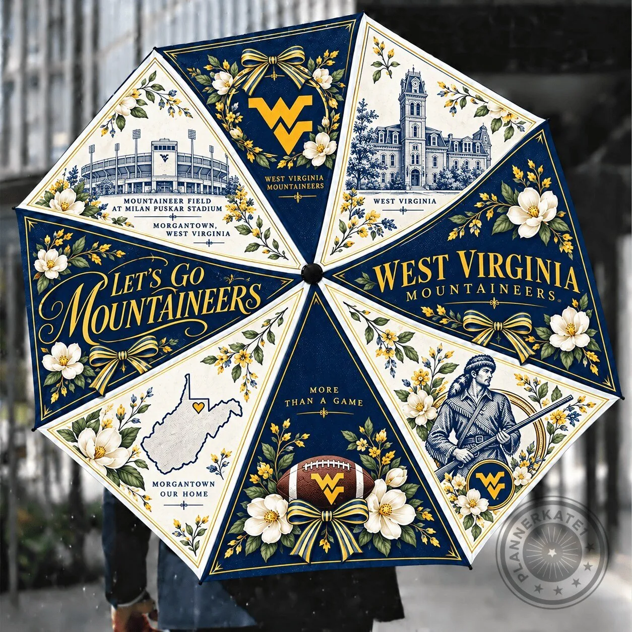 West Virginia Mountaineers Football Floral Folding Umbrella