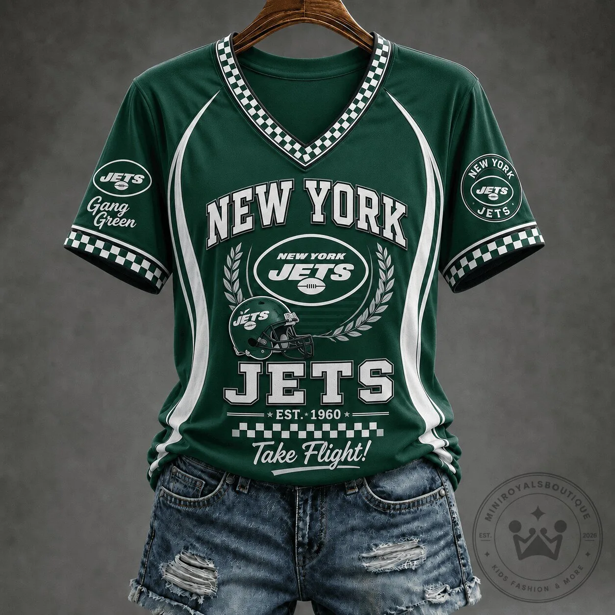 New York Jets Gang Green Take Flight Premium V-Neck Football Jersey