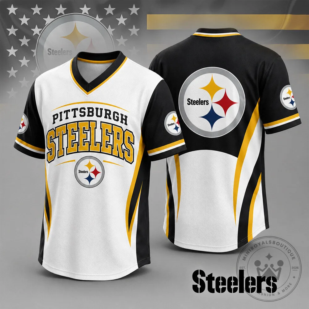 Pittsburgh Steelers Team Spirit White and Black Baseball Jersey