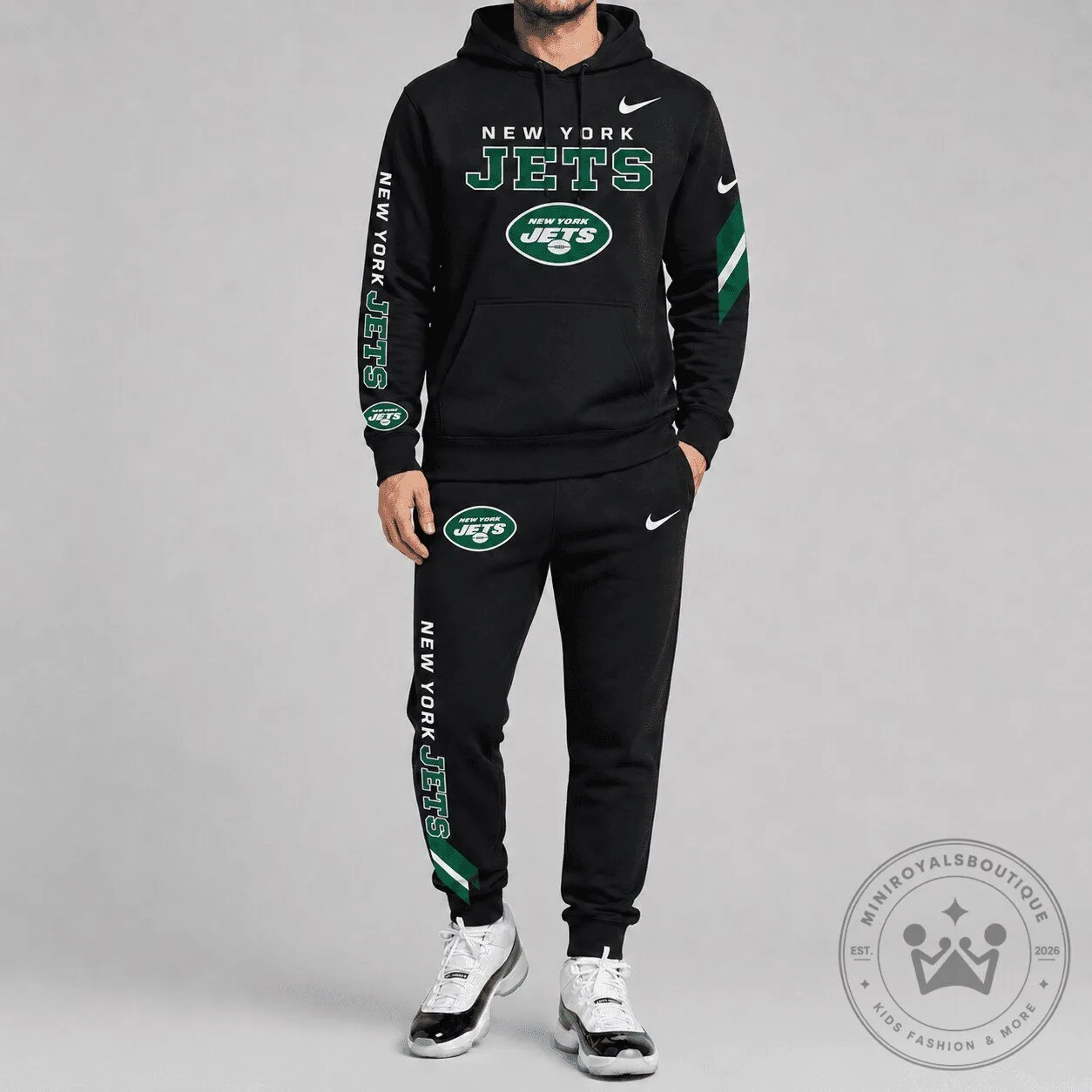 New York Jets NFL Football Team Logo Black Hoodie and Sweatpants Set