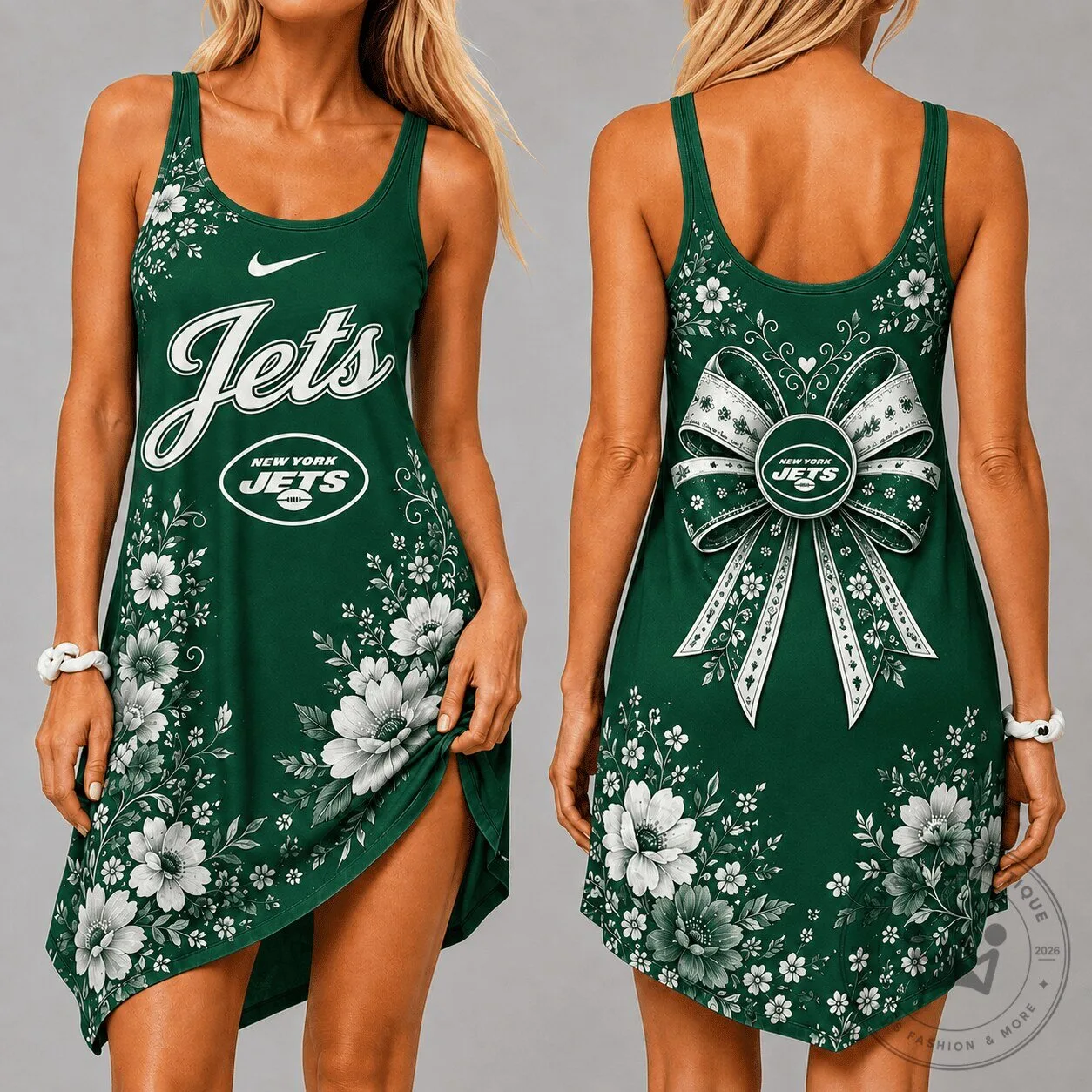 New York Jets Floral Women's Sleeveless Cami Dress 1 New York Jets Floral Women's Sleeveless Cami Dress