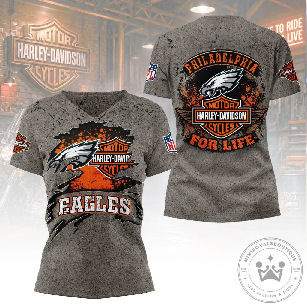 Philadelphia Eagles Harley-Davidson For Life Distressed Style T-Shirt 14 Philadelphia Eagles Harley-Davidson For Life Distressed Style T-Shirt