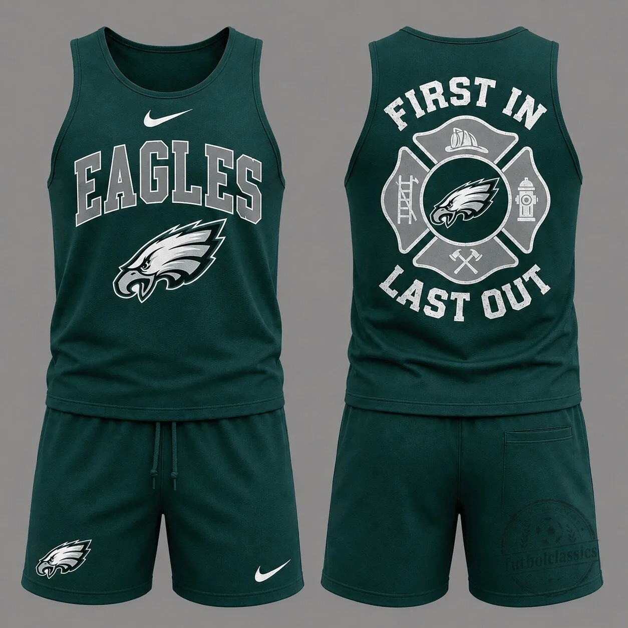 Firefighter Tank Top and Shorts Set - Philadelphia Eagles First In Last Out Design