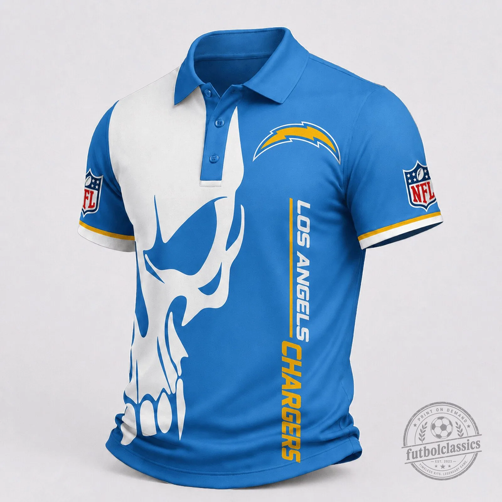 Los Angeles Chargers Skull Design National Football League Game Day Polo Shirt