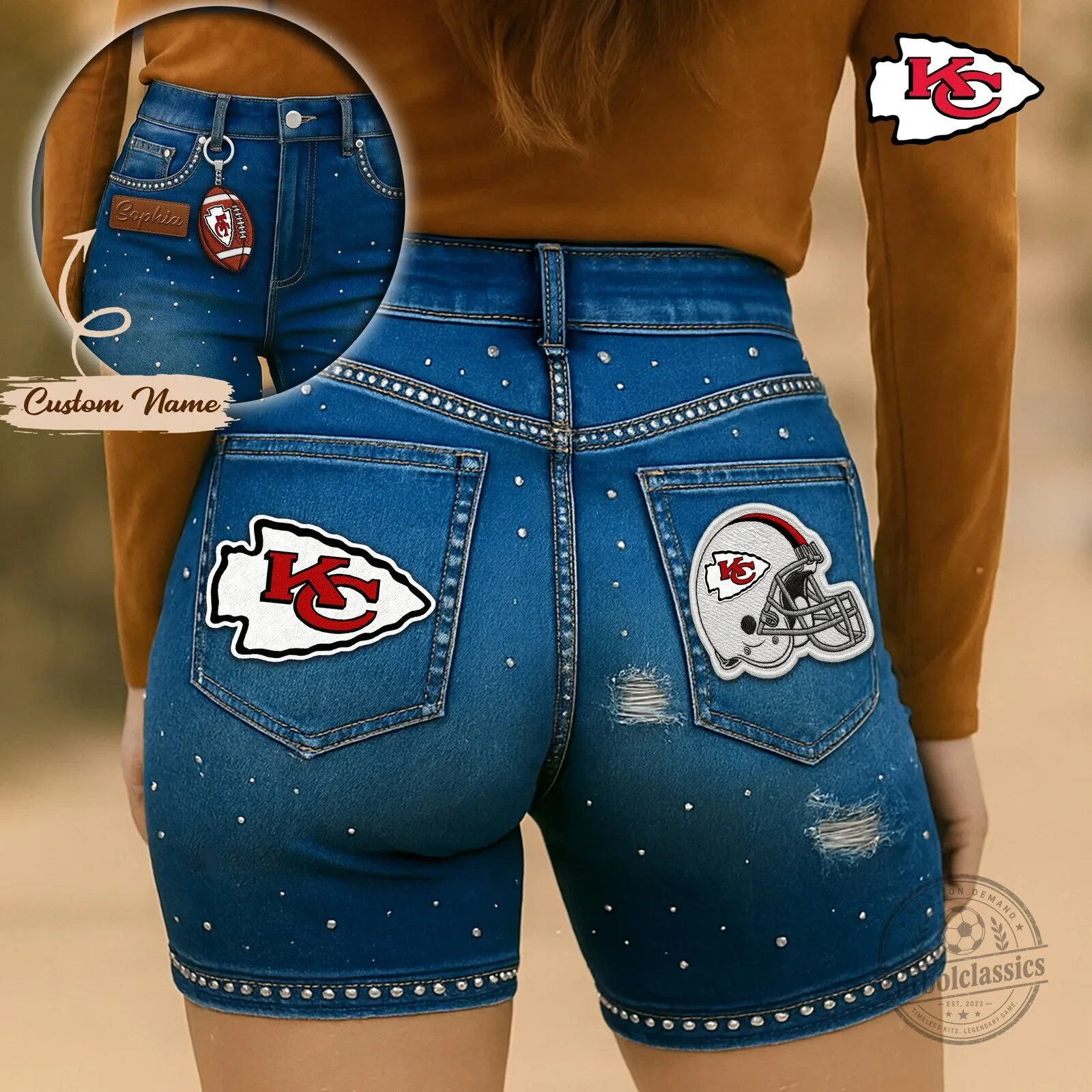 Kansas City Chiefs NFL Football Team Logo High-Waisted Denim Shorts for Women