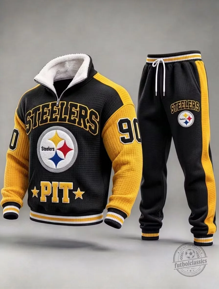 Pittsburgh Steelers Black and Gold Quarter Zip Pullover Sweatshirt and Sweatpants Set