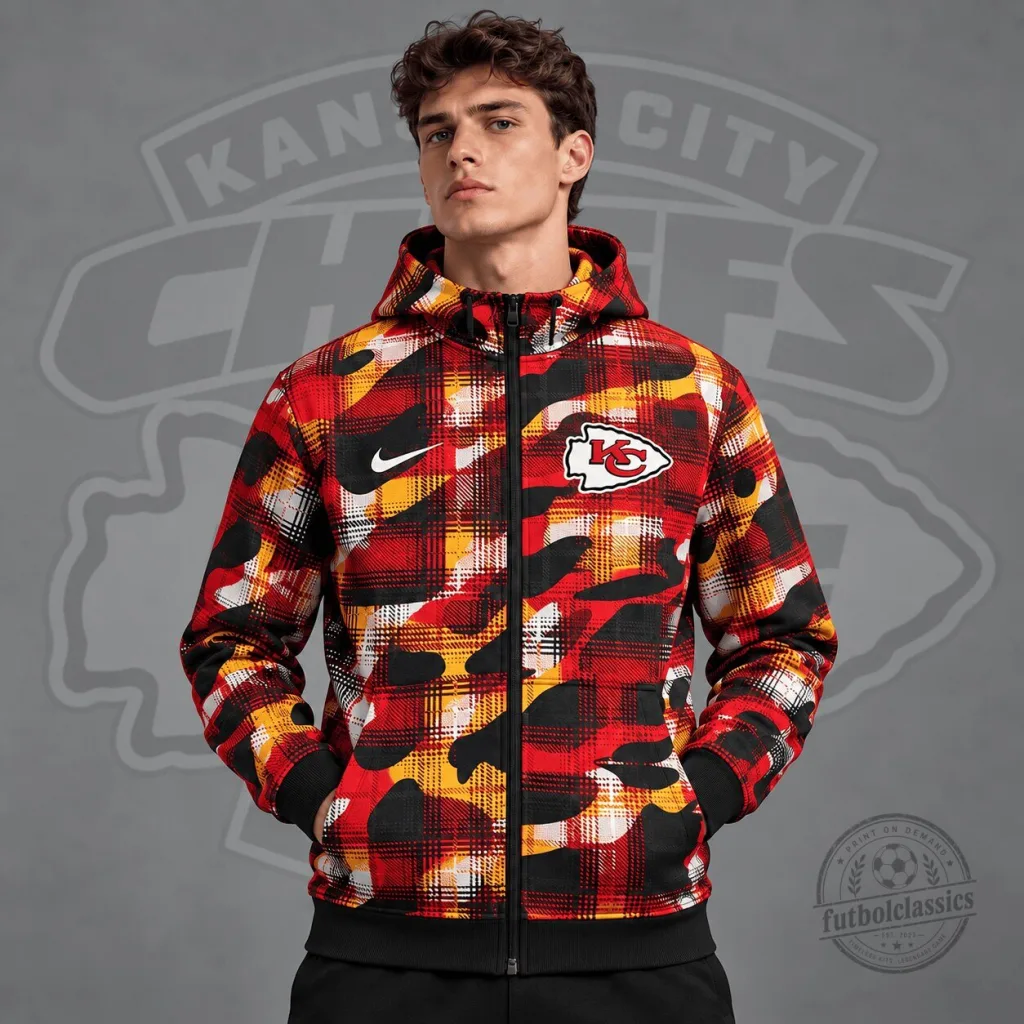 Kansas City Chiefs Plaid Camouflage Full Zip Hoodie NFL Football Team Apparel Kansas City Chiefs Plaid Camouflage Full Zip Hoodie NFL Football Team Apparel