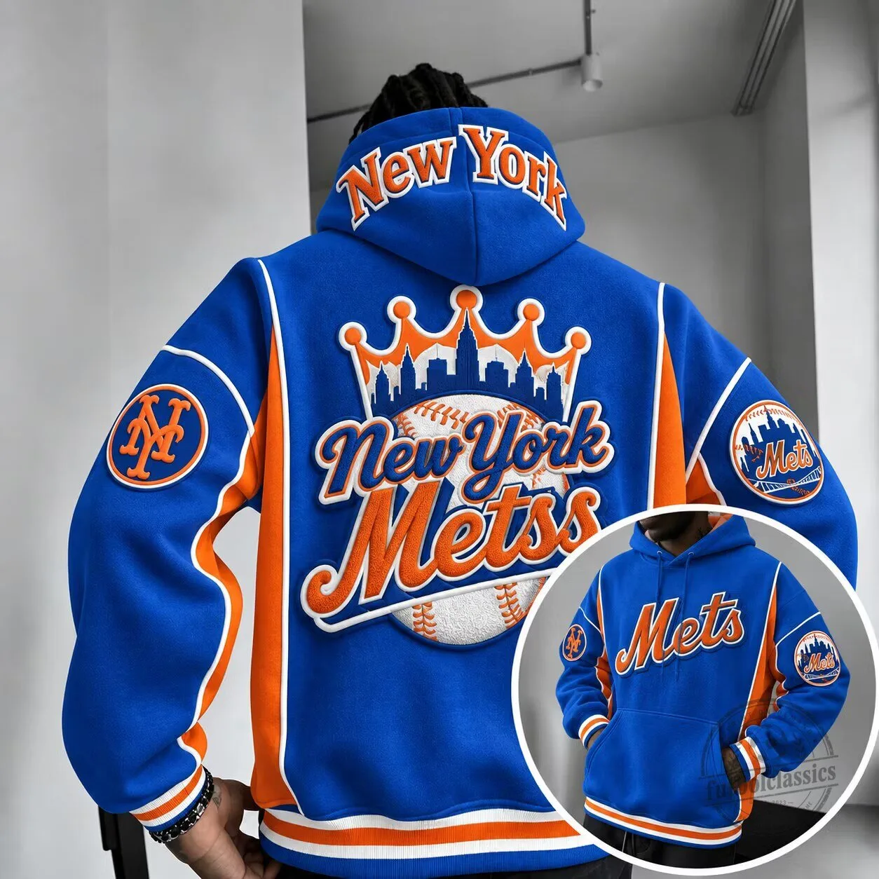 New York Mets Baseball Team Crown Logo Royal Blue Hoodie
