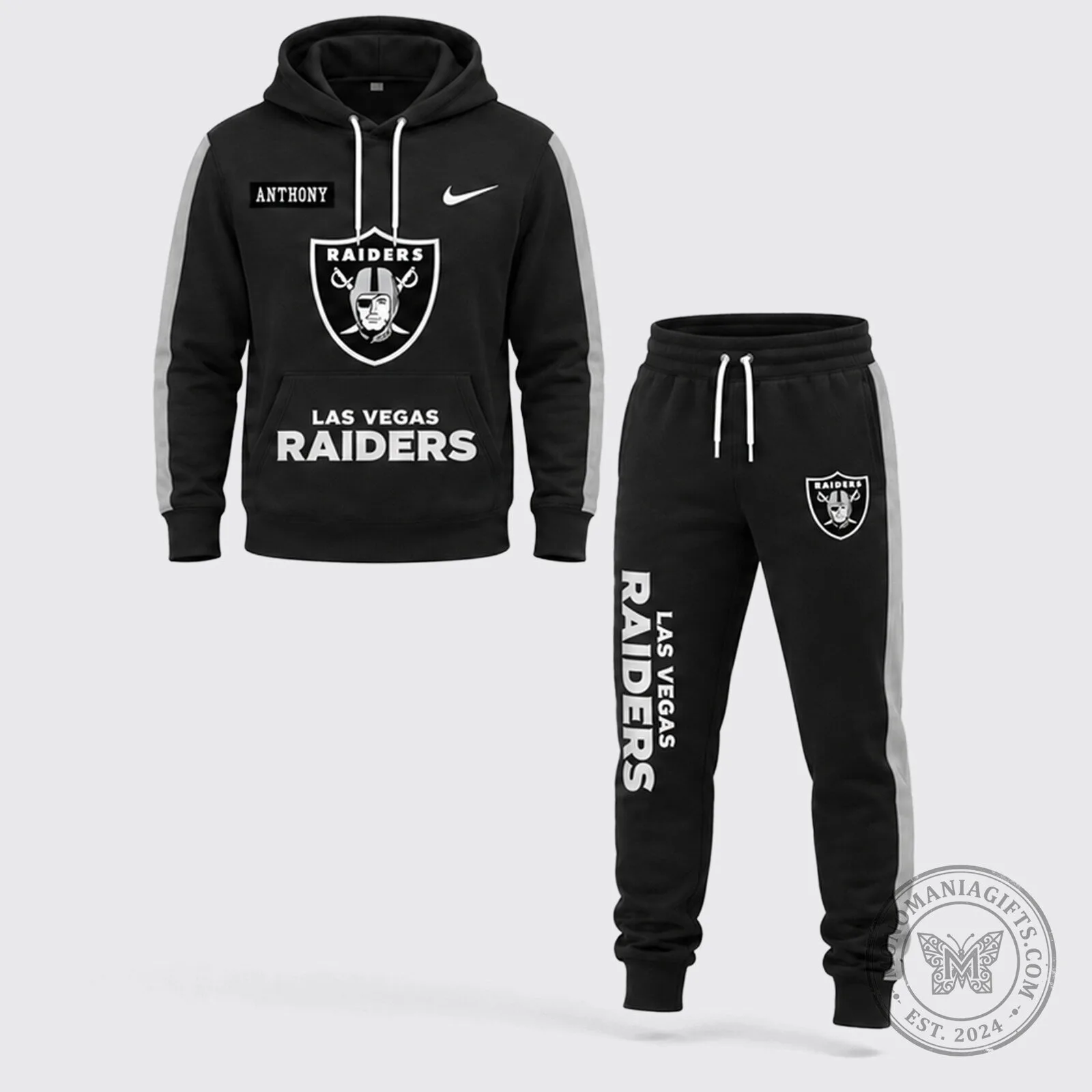 Las Vegas Raiders Football Team Black and Gray Hoodie and Pants Set