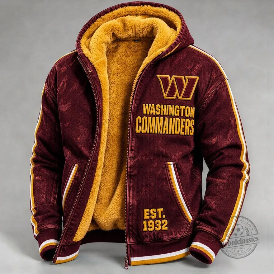 Washington Commanders Football Team Sherpa Lined Full Zip Hooded Jacket