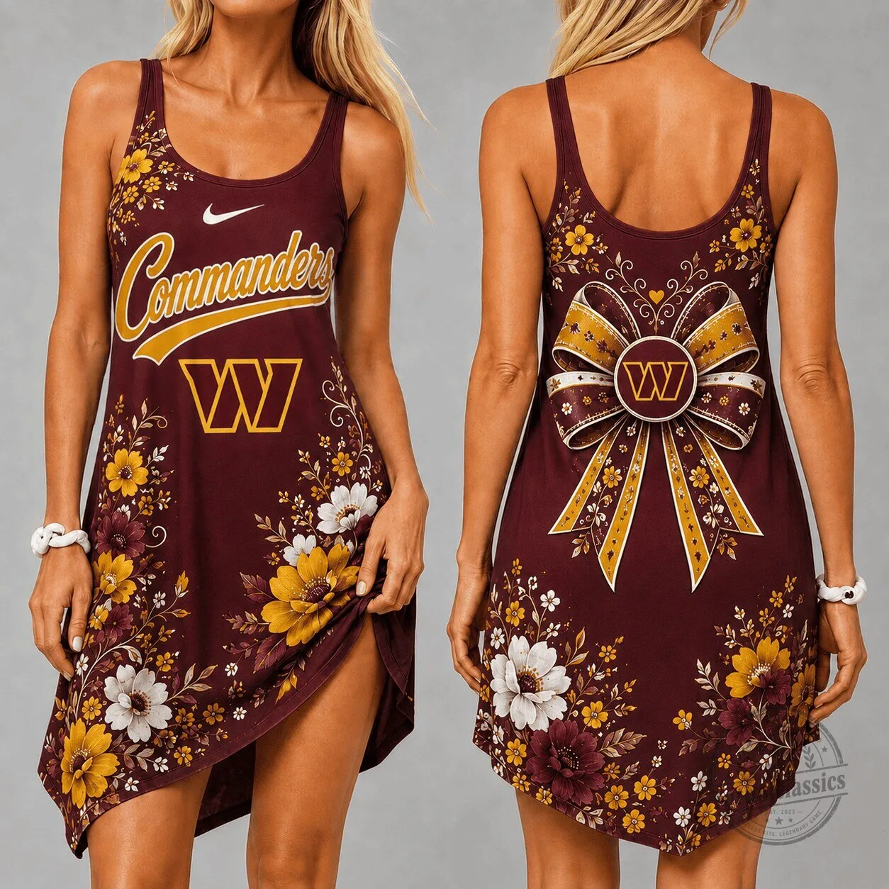 Washington Commanders Floral Pattern Women's Sleeveless Cami Dress