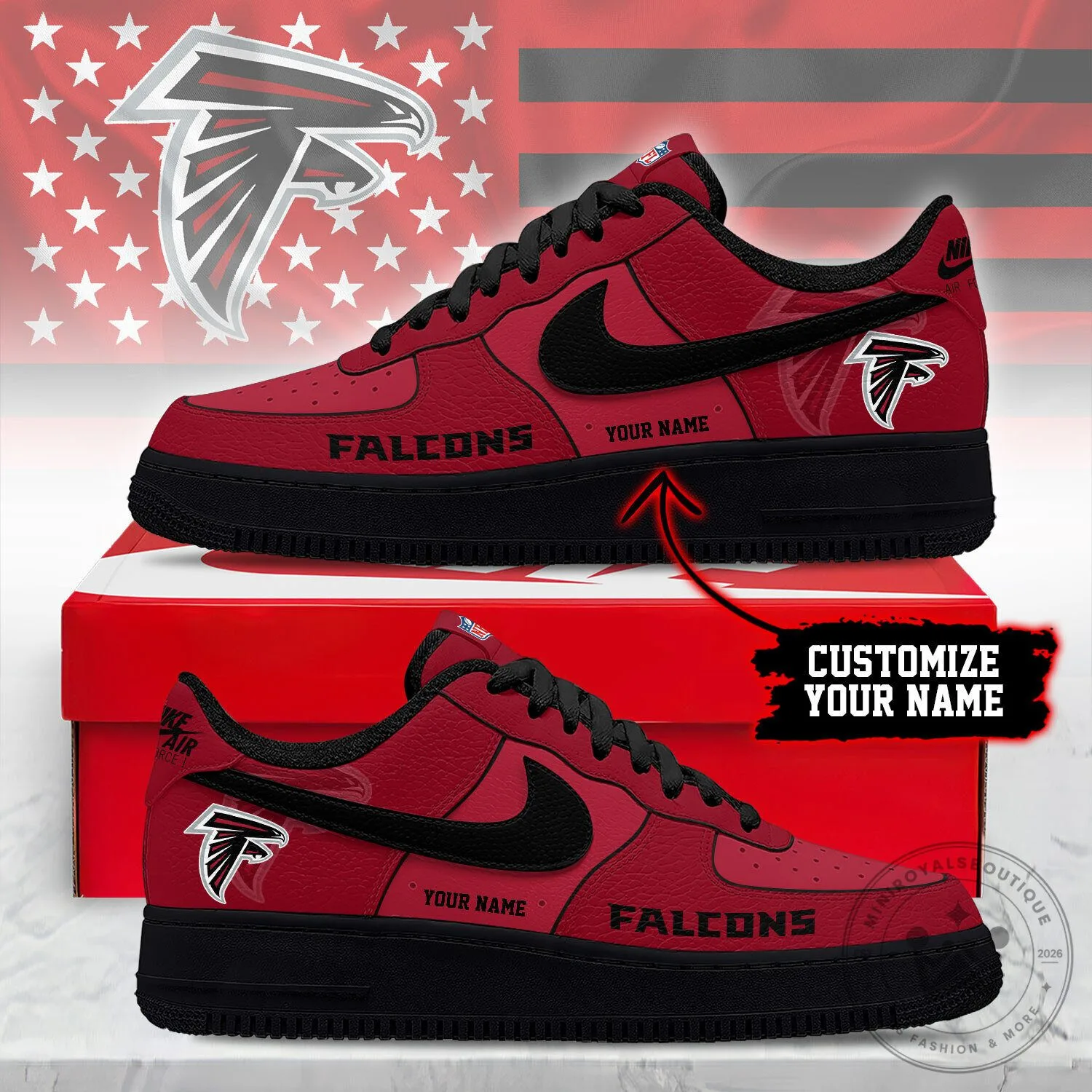 Atlanta Falcons NFL Custom Name Red and Black Sneakers