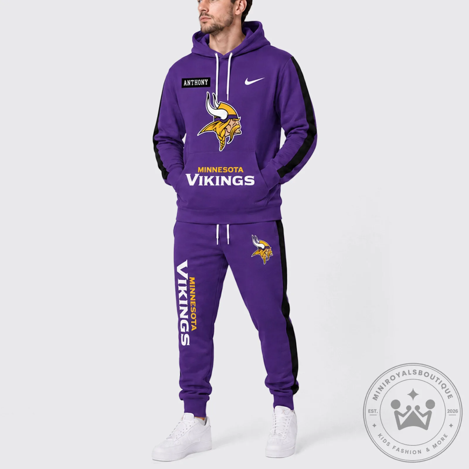 Minnesota Vikings Nike Purple Team Logo Personalized Hoodie and Sweatpants Set