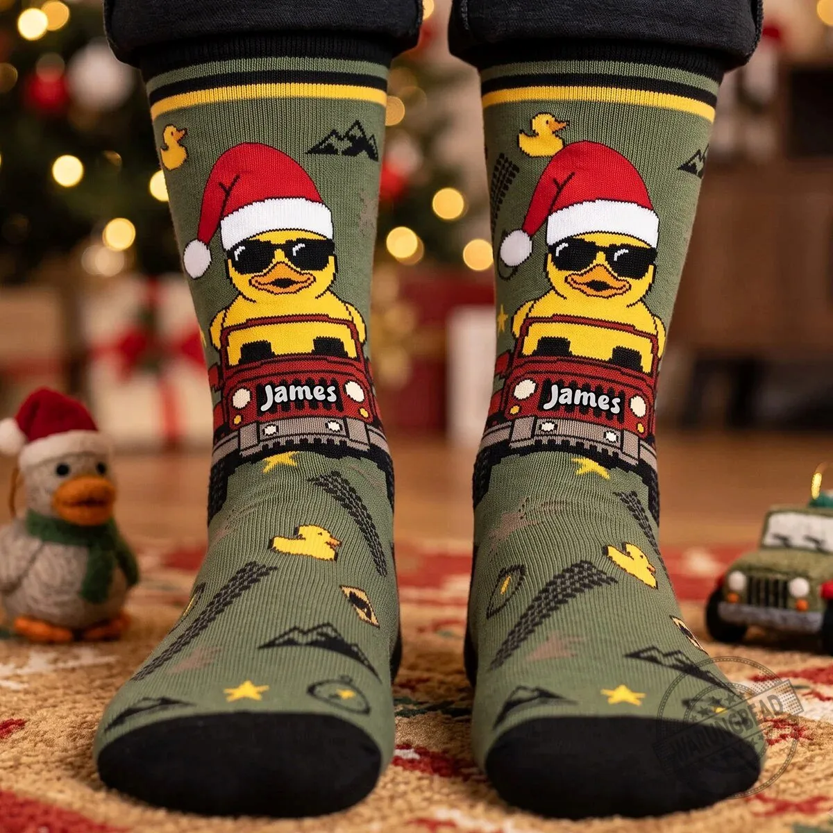 Personalized Christmas Duck Off-Road Jeep Adventure Socks