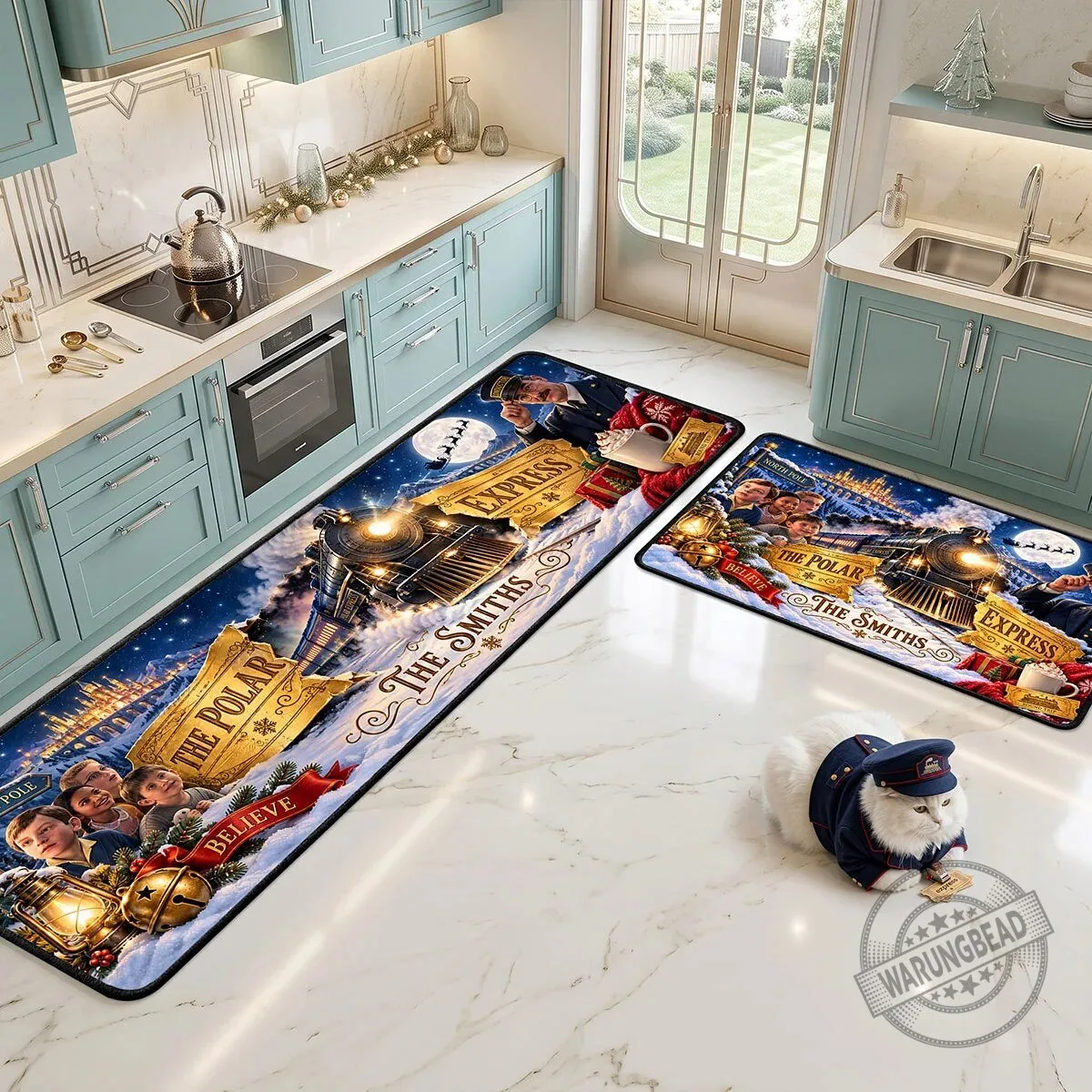 The Polar Express Christmas Train Personalized Family Name Holiday Kitchen Rug 4 The Polar Express Christmas Train Personalized Family Name Holiday Kitchen Rug