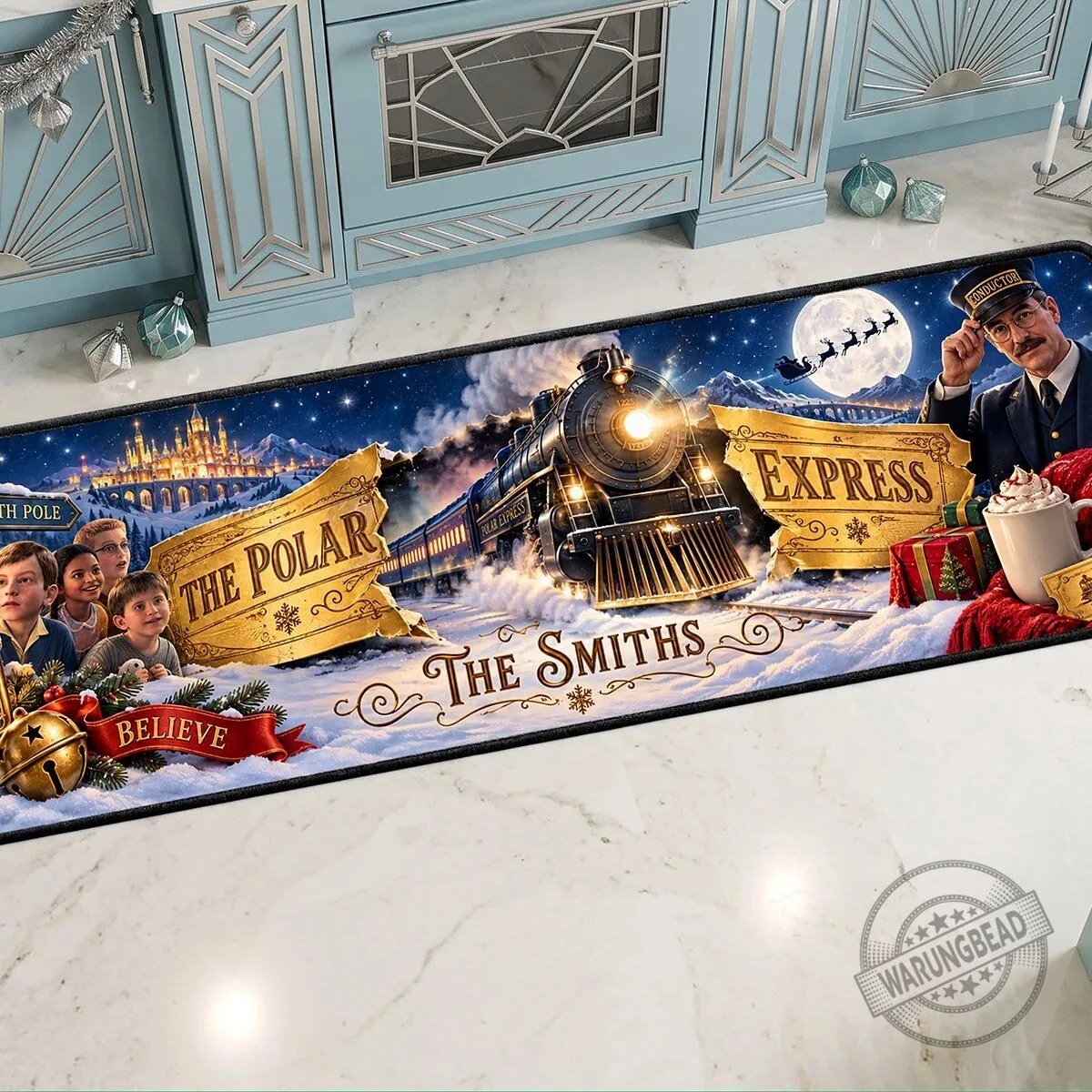 The Polar Express Christmas Train Personalized Family Name Holiday Kitchen Rug 5 The Polar Express Christmas Train Personalized Family Name Holiday Kitchen Rug