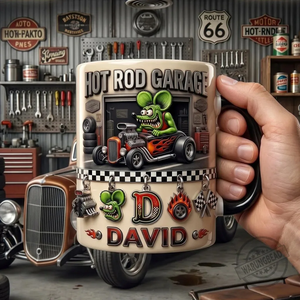 Rat Fink Hot Rod Garage Personalized Accent Mug Rat Fink Hot Rod Garage Personalized Accent Mug