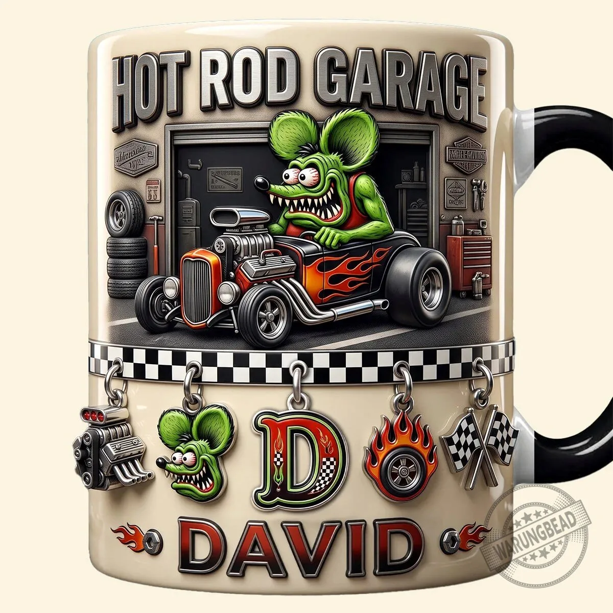 Rat Fink Hot Rod Garage Personalized Accent Mug 13 Rat Fink Hot Rod Garage Personalized Accent Mug
