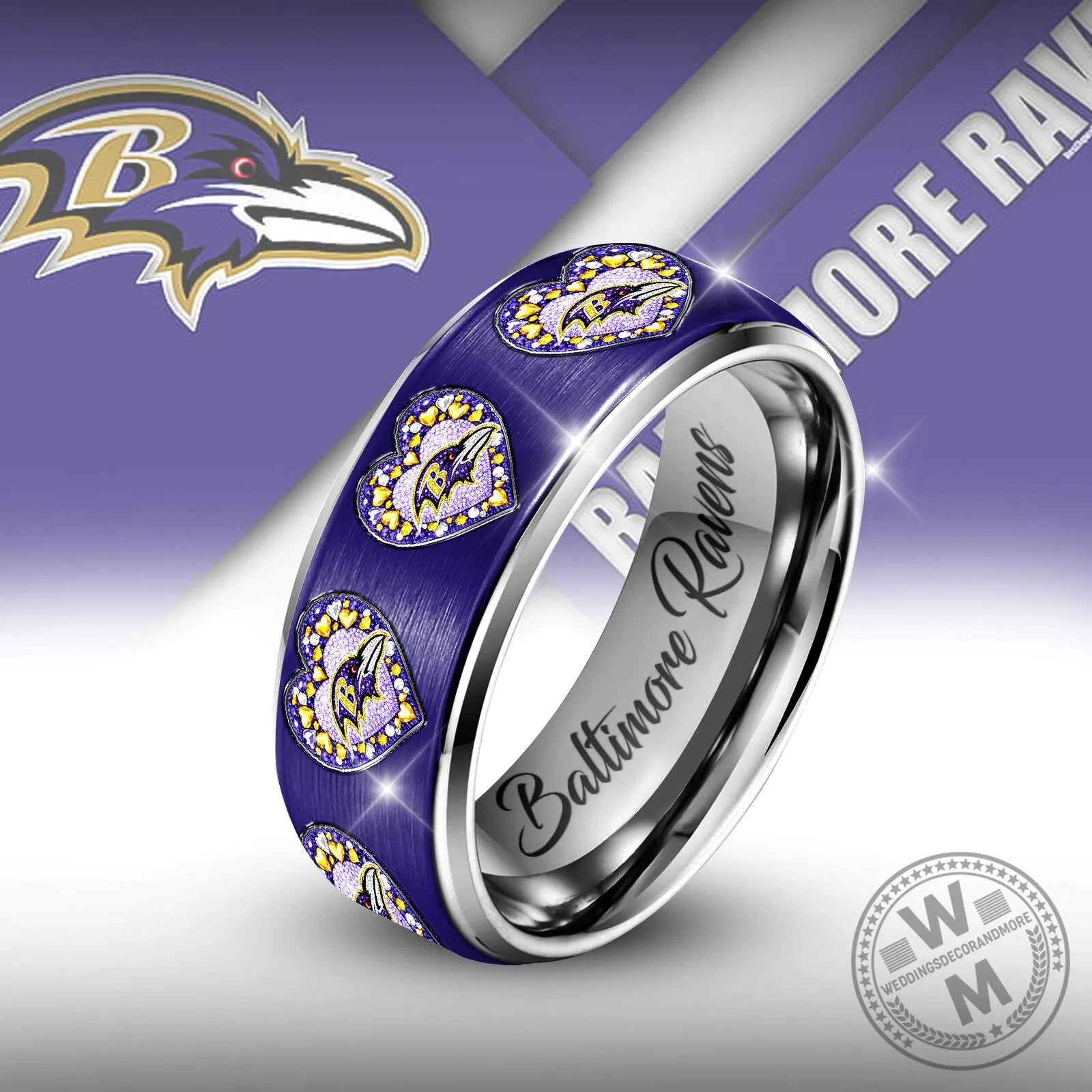 Baltimore Ravens NFL Heart of the Game Silver Tungsten Ring 1 Baltimore Ravens NFL Heart of the Game Silver Tungsten Ring