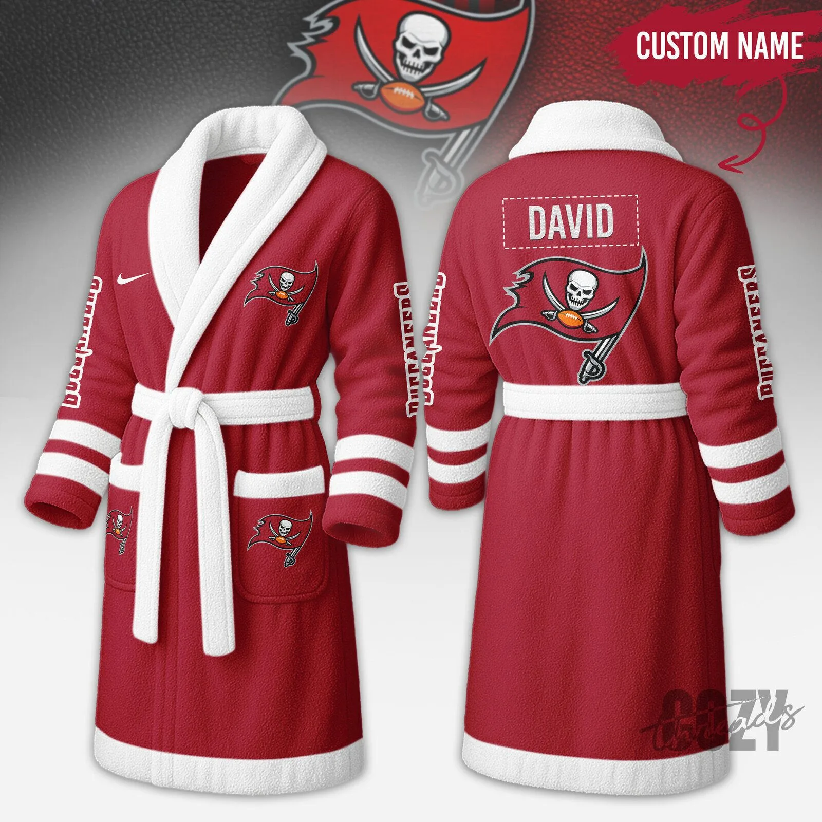 Tampa Bay Buccaneers Football Team Logo Custom Name Red Fleece Bathrobe