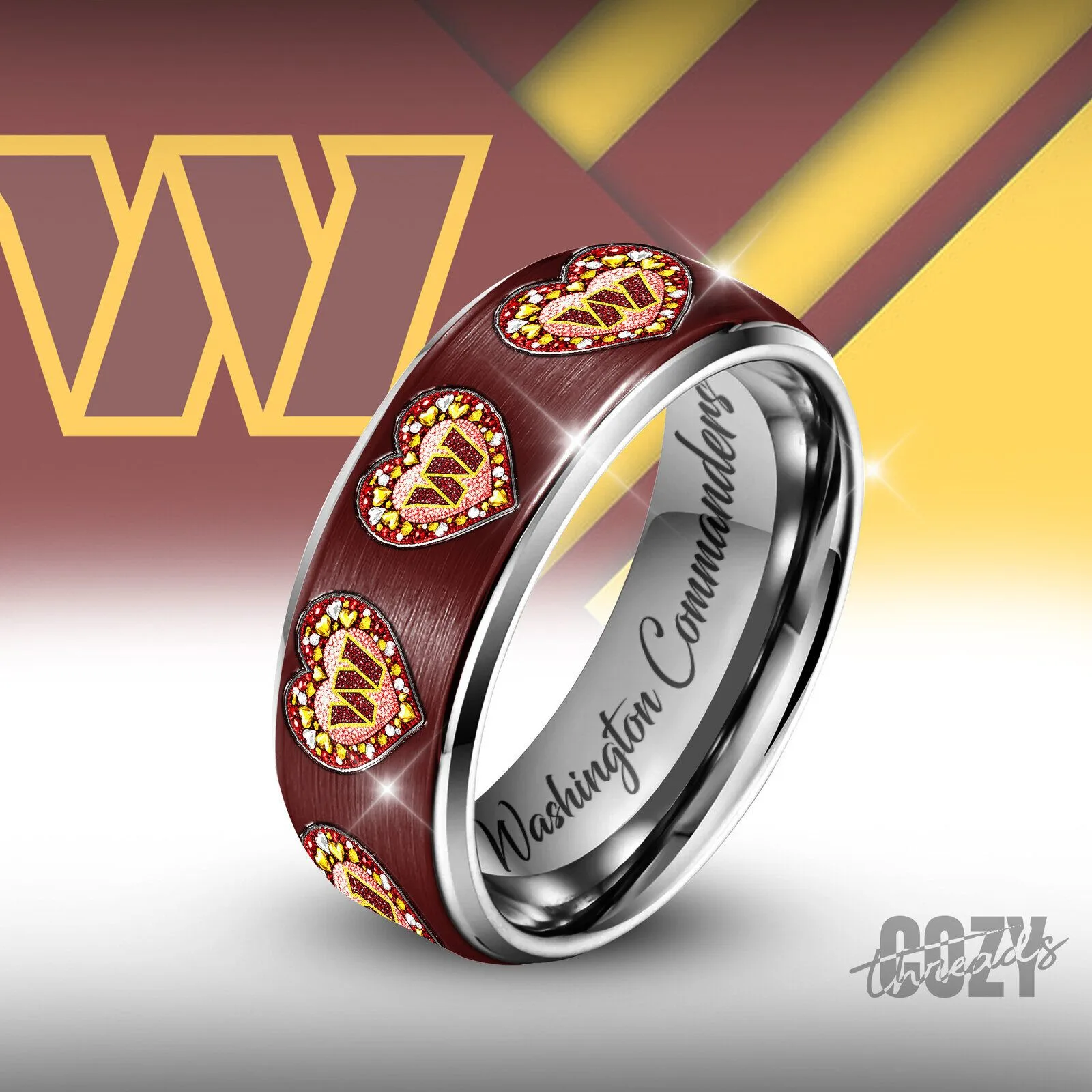 Washington Commanders Football Team Heart of the Game Silver Tungsten Ring
