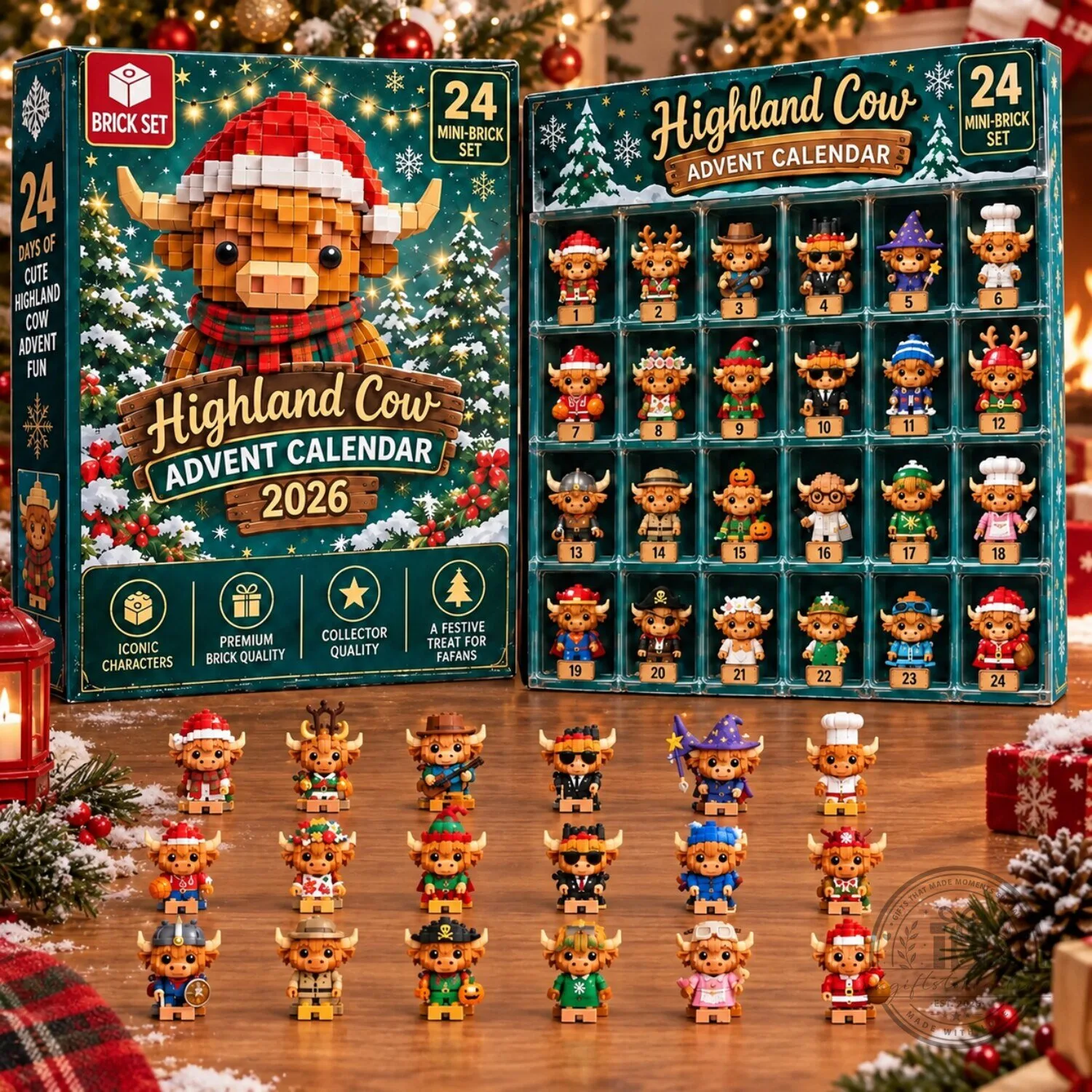 Highland Cow Advent Calendar 24 Mini Brick Countdown Gifts