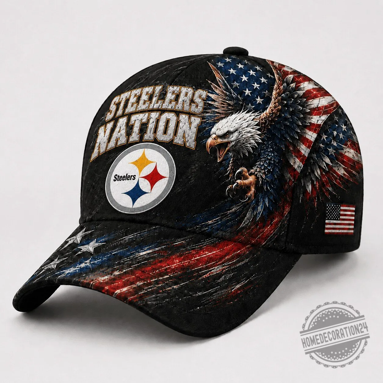 Pittsburgh Steelers Nation American Flag Eagle Baseball Cap Hat