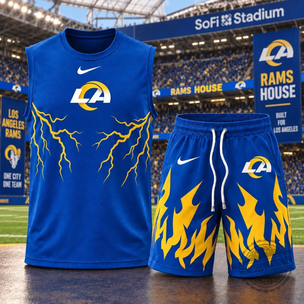 Los Angeles Rams Lightning Bolt Blue Sleeveless Shirt and Shorts Set Los Angeles Rams Lightning Bolt Blue Sleeveless Shirt and Shorts Set