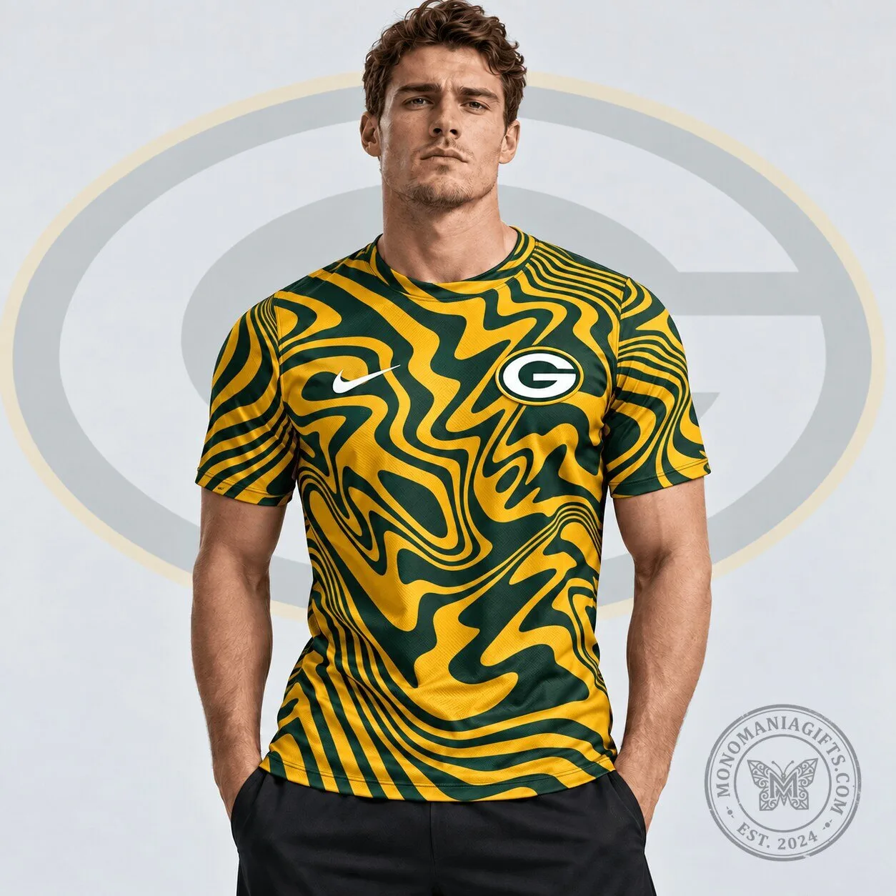 Green Bay Packers Nike Abstract Wave All Over Print Short Sleeve T-Shirt