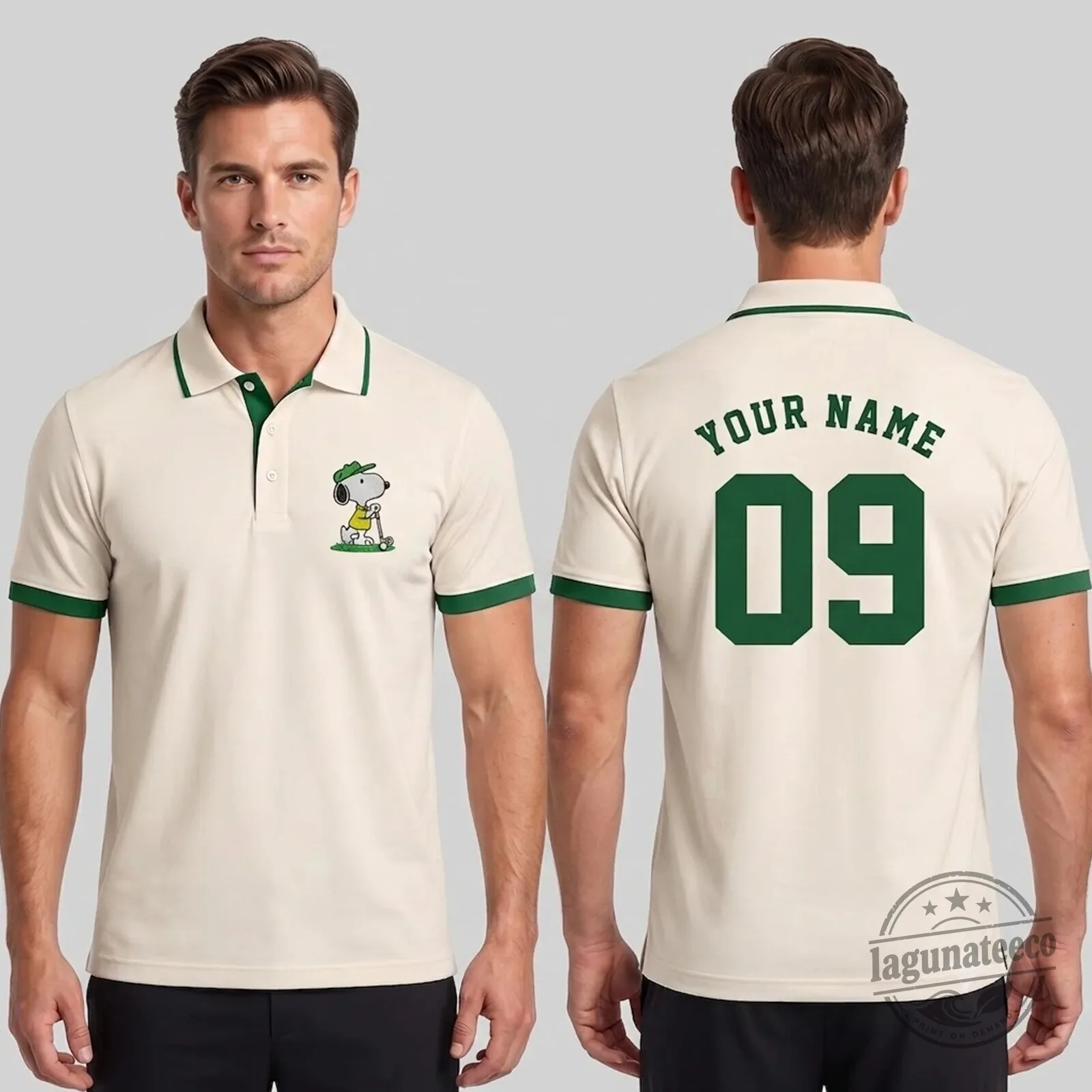 Team Green Polo Shirt with Snoopy Golf Design - Personalized Name and Number Polo