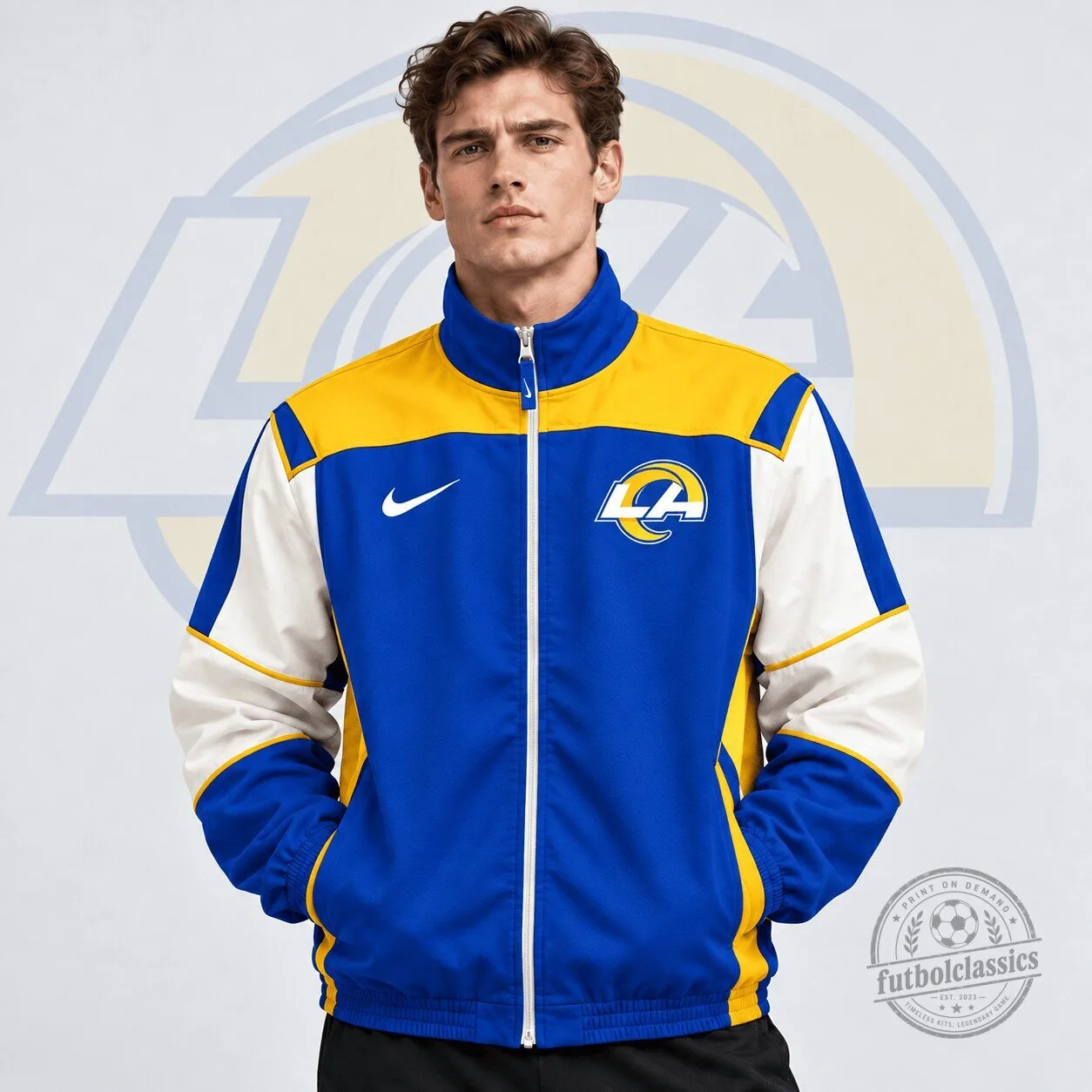 Los Angeles Rams National Football League Team Crest Retro Color Block Full Zip Jacket