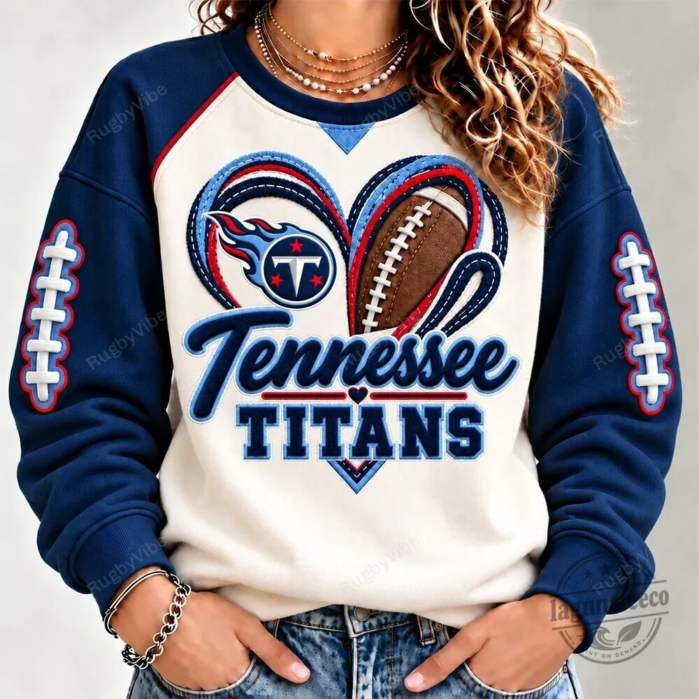 Tennessee Titans Football Team Heart Design Crewneck Sweatshirt