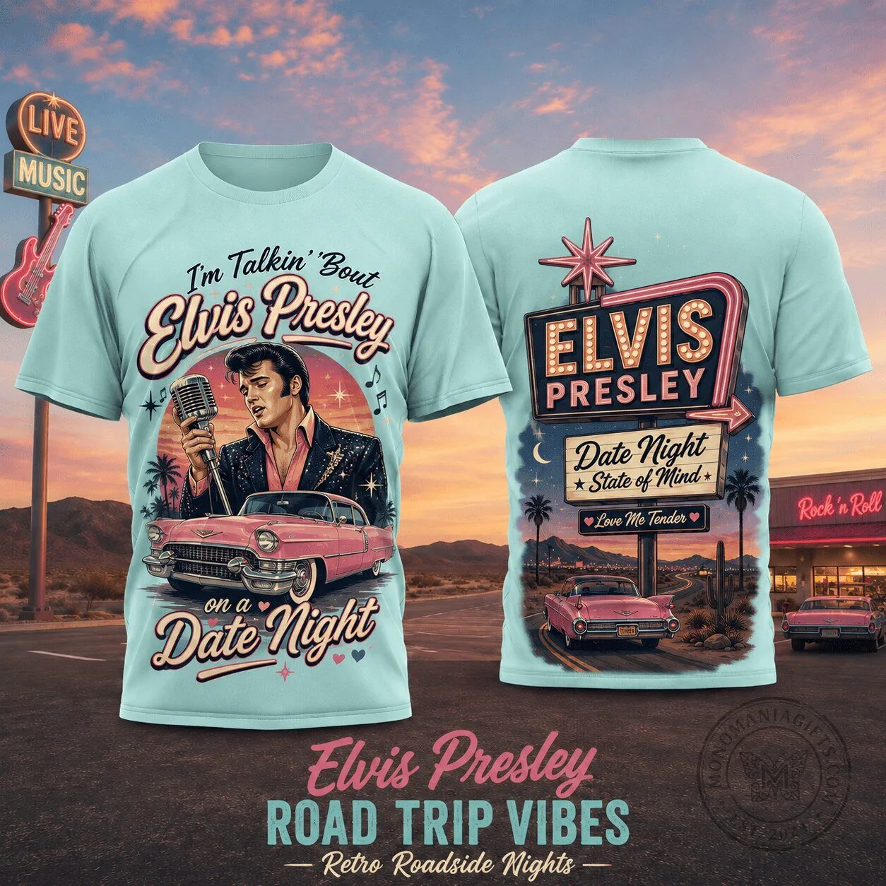 Elvis Presley Road Trip Shirt, Pink Cadillac Date Night T-Shirt
