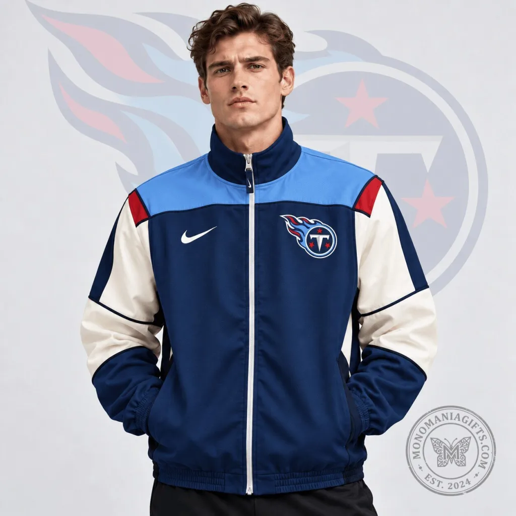 Tennessee Titans NFL Team Crest Retro Color Block Full Zip Windbreaker Jacket Tennessee Titans NFL Team Crest Retro Color Block Full Zip Windbreaker Jacket