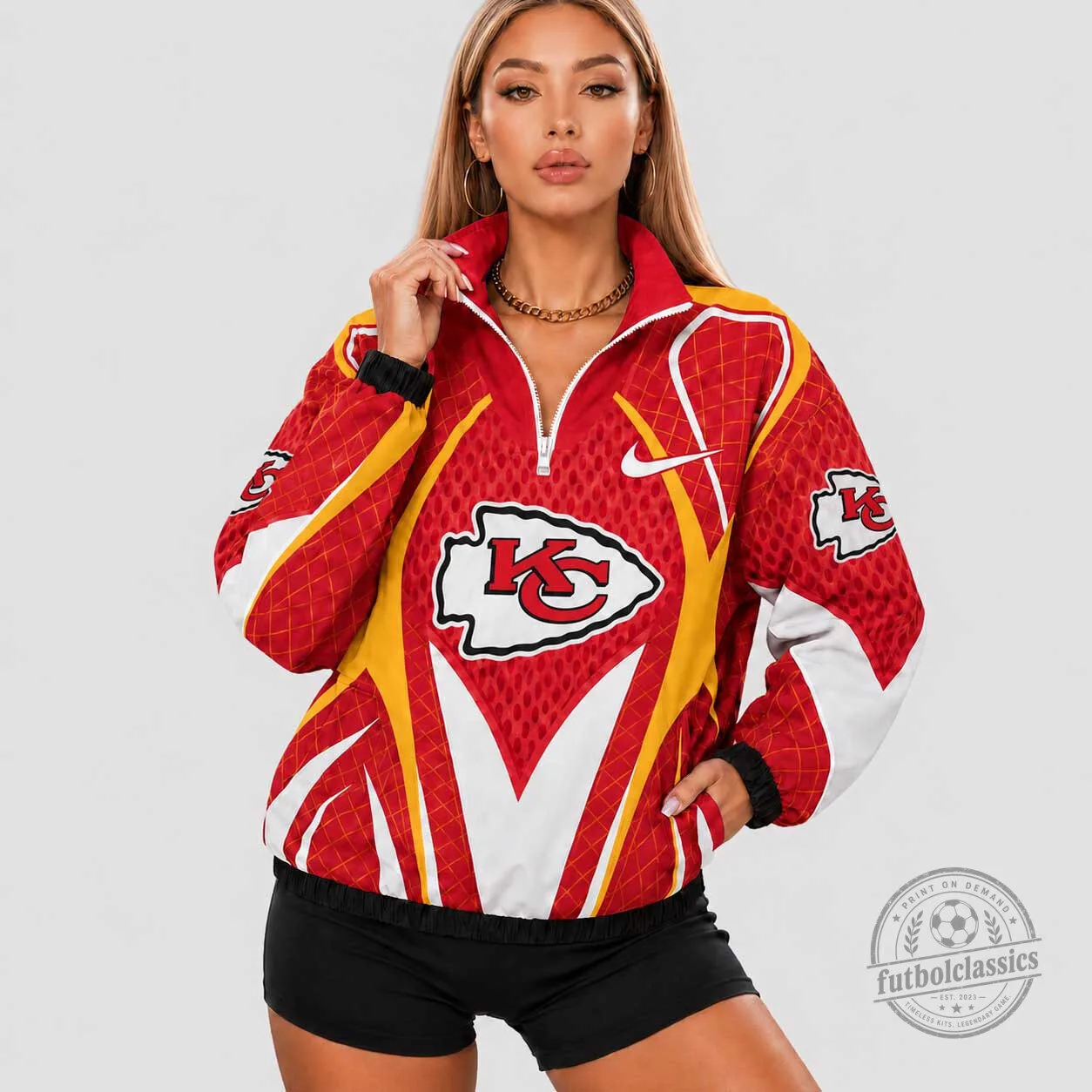 Kansas City Chiefs Women's NFL Red Yellow White Quarter Zip Jacket