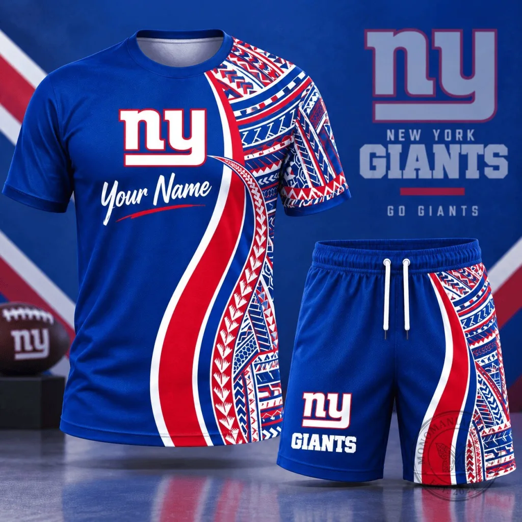 New York Giants Tribal Pattern Custom Name Football Fan T-Shirt and Shorts Set New York Giants Tribal Pattern Custom Name Football Fan T-Shirt and Shorts Set