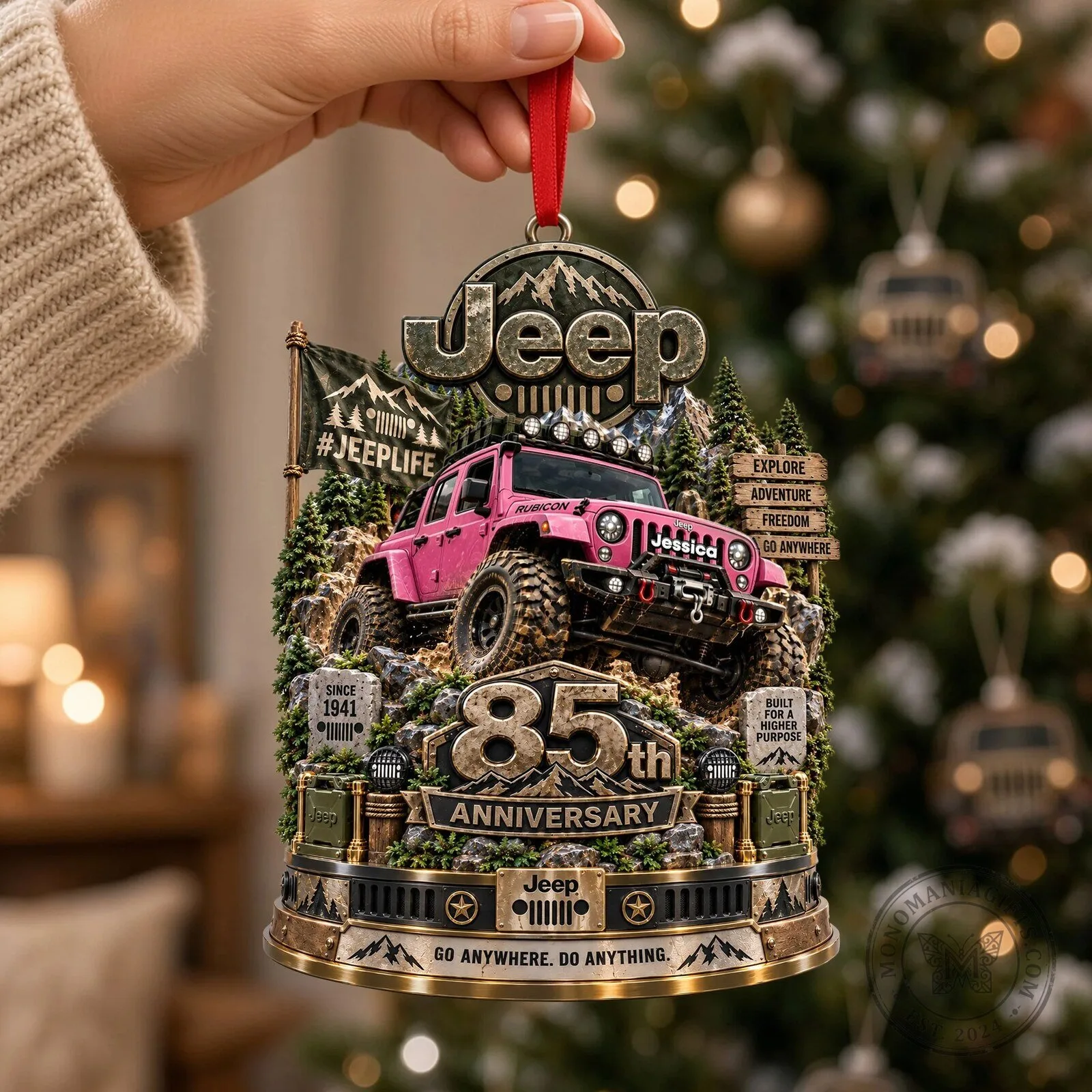 Jeep 85th Anniversary Pink Rubicon Off-Road Adventure Christmas Ornament