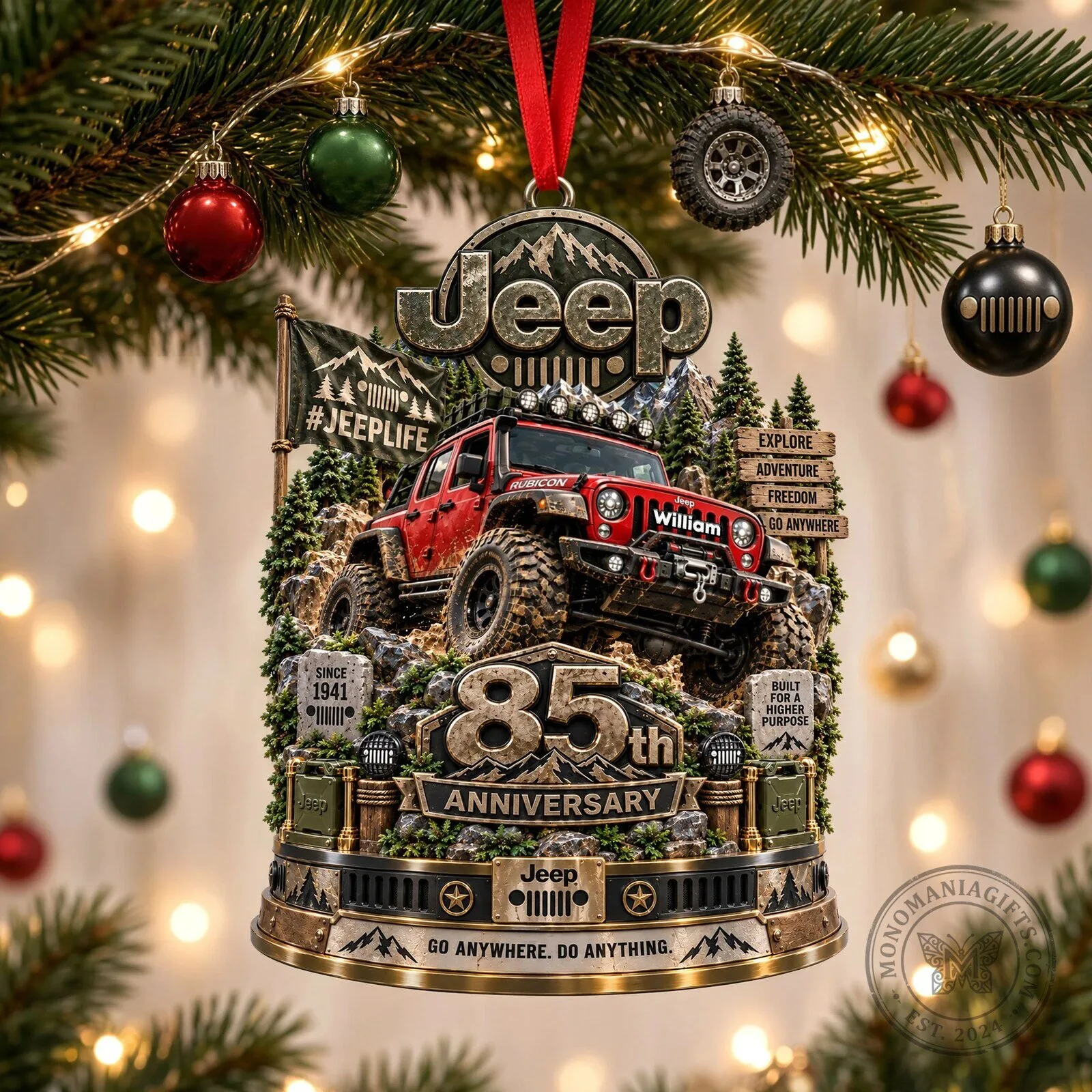 Jeep 85th Anniversary Pink Rubicon Off-Road Adventure Christmas Ornament 5 Jeep 85th Anniversary Pink Rubicon Off-Road Adventure Christmas Ornament