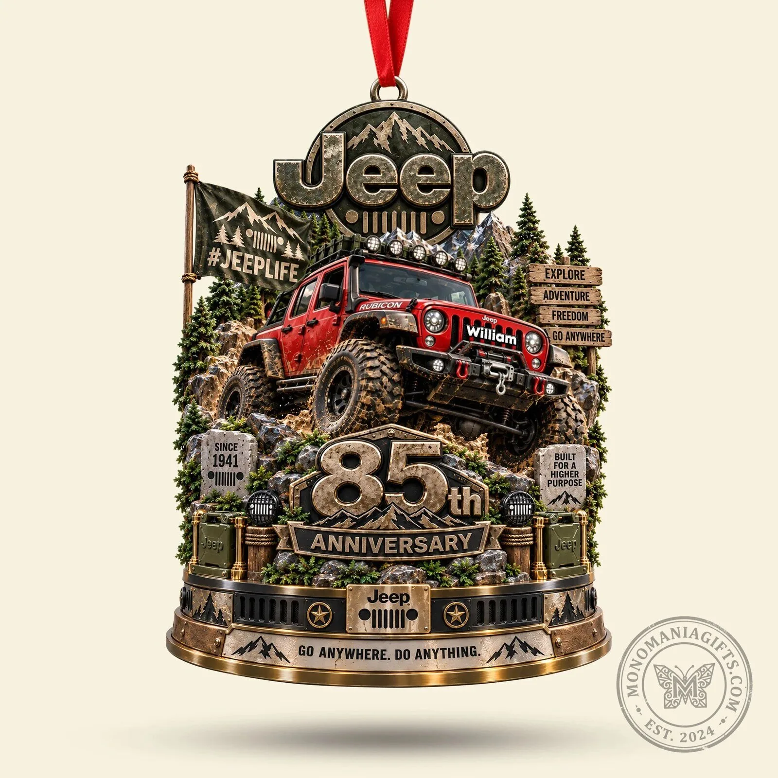 Jeep 85th Anniversary Pink Rubicon Off-Road Adventure Christmas Ornament 7 Jeep 85th Anniversary Pink Rubicon Off-Road Adventure Christmas Ornament