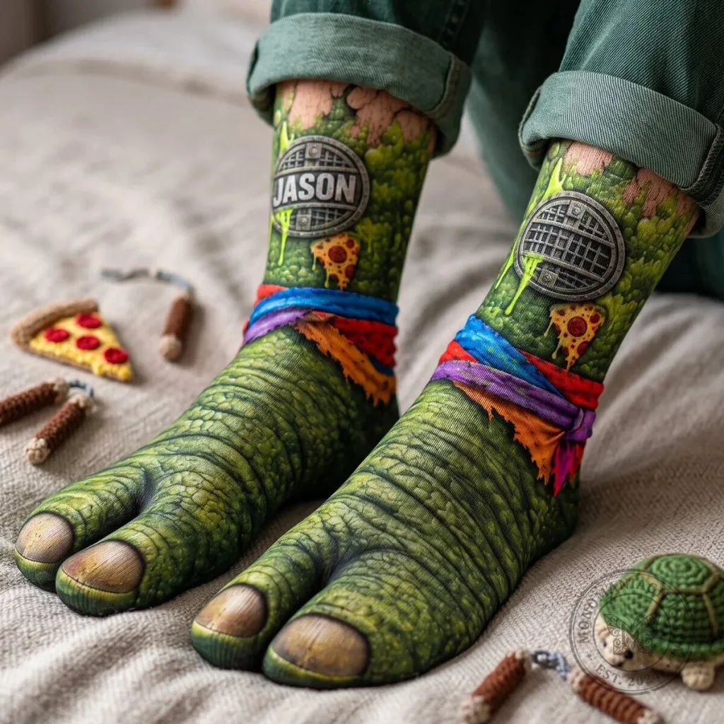 Teenage Mutant Ninja Turtles Jason Custom Name Green Foot Socks Teenage Mutant Ninja Turtles Jason Custom Name Green Foot Socks