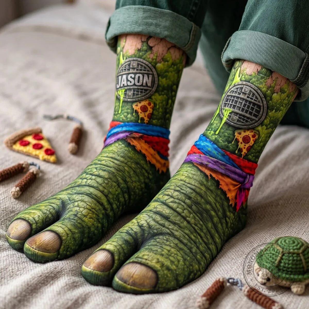 Teenage Mutant Ninja Turtles Jason Custom Name Green Foot Socks